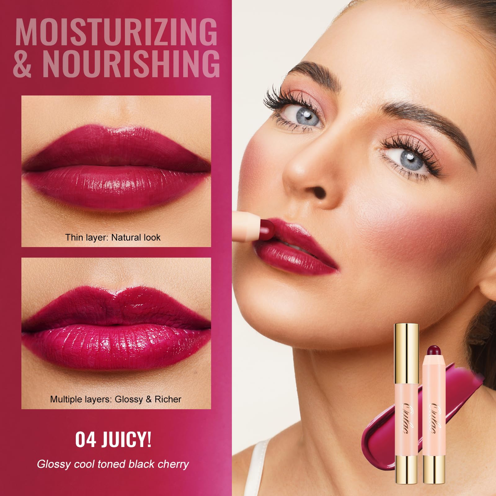 Oulac Magenta Lipstick - Moisturizing Lipstick Tinted Lip Balm For Dry Lips, Hydrating Creamy Lip Crayon & Blush - Lip Color And