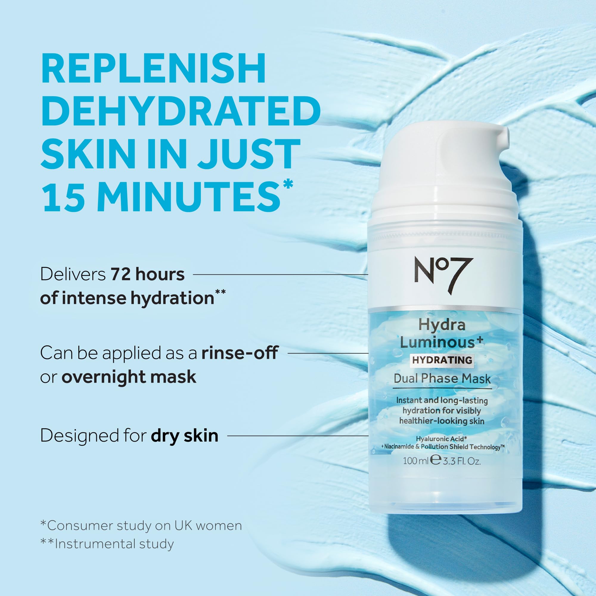 No7 Hydraluminous+ Hydrating Dual Phase Face Mask - Hyaluronic Acid Overnight Face Mask With Vitamin B3 Niacinamide For Skin Bar