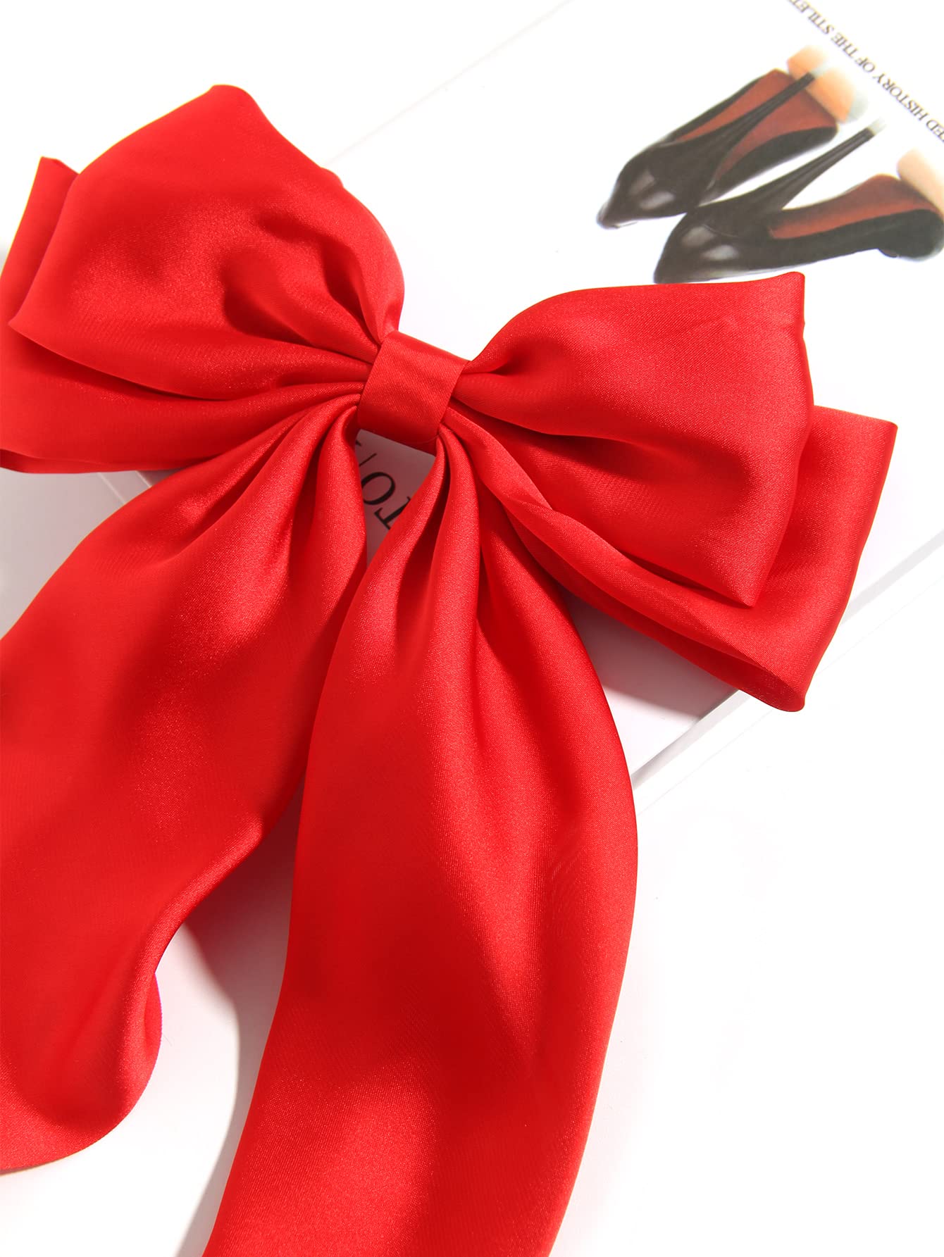 Susulu Large Hair Bow Clips For Women Red Royal Blue Hair Bows Slides For Girls Satin Hair Barrettes With Long Ribbon Tail,Weddi