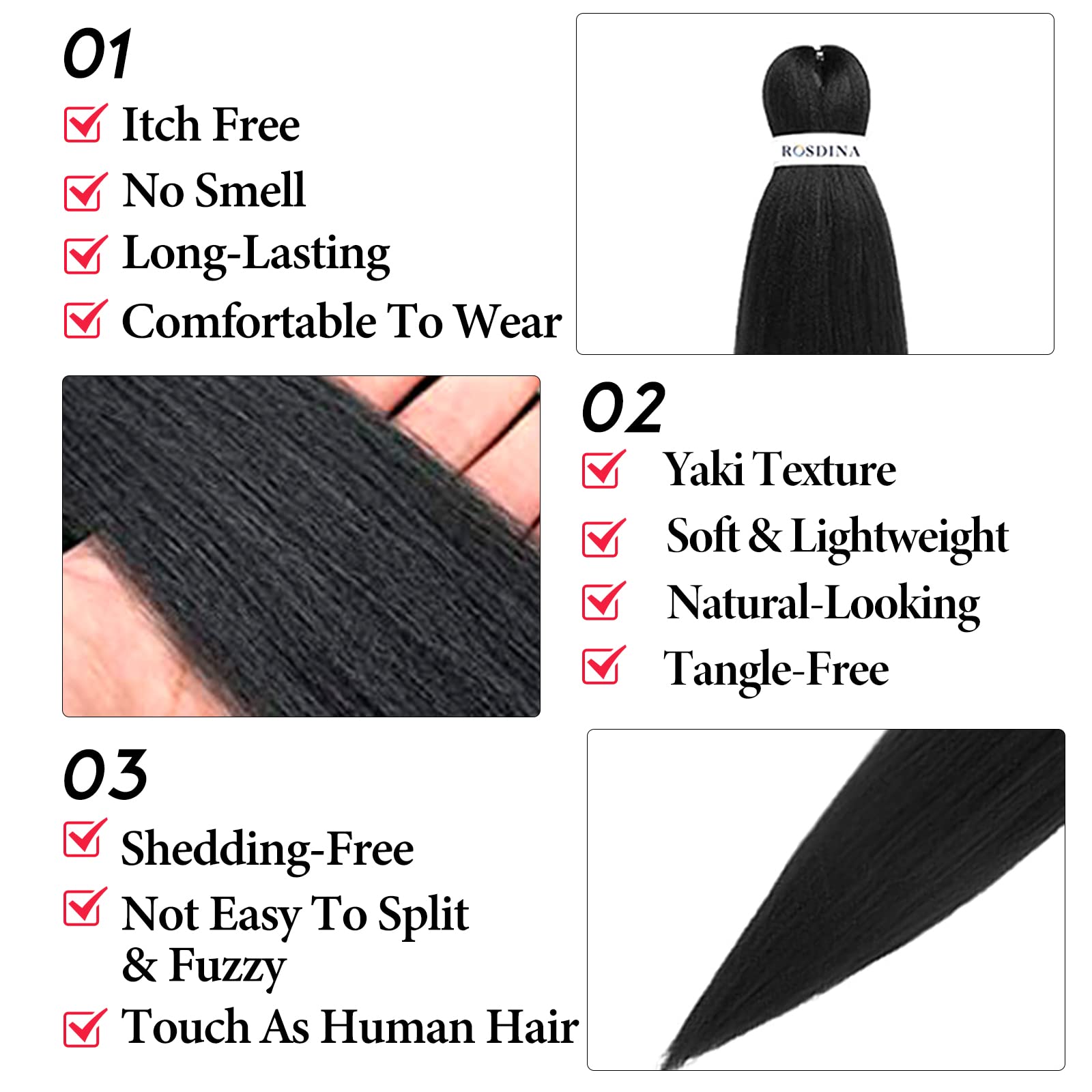 Rosdina Pre-Stretched Braiding Hair - 28 Inch Natural Hair Extension Braiding Hair Pre-Stretched Professional Synthetic Fiber Cr