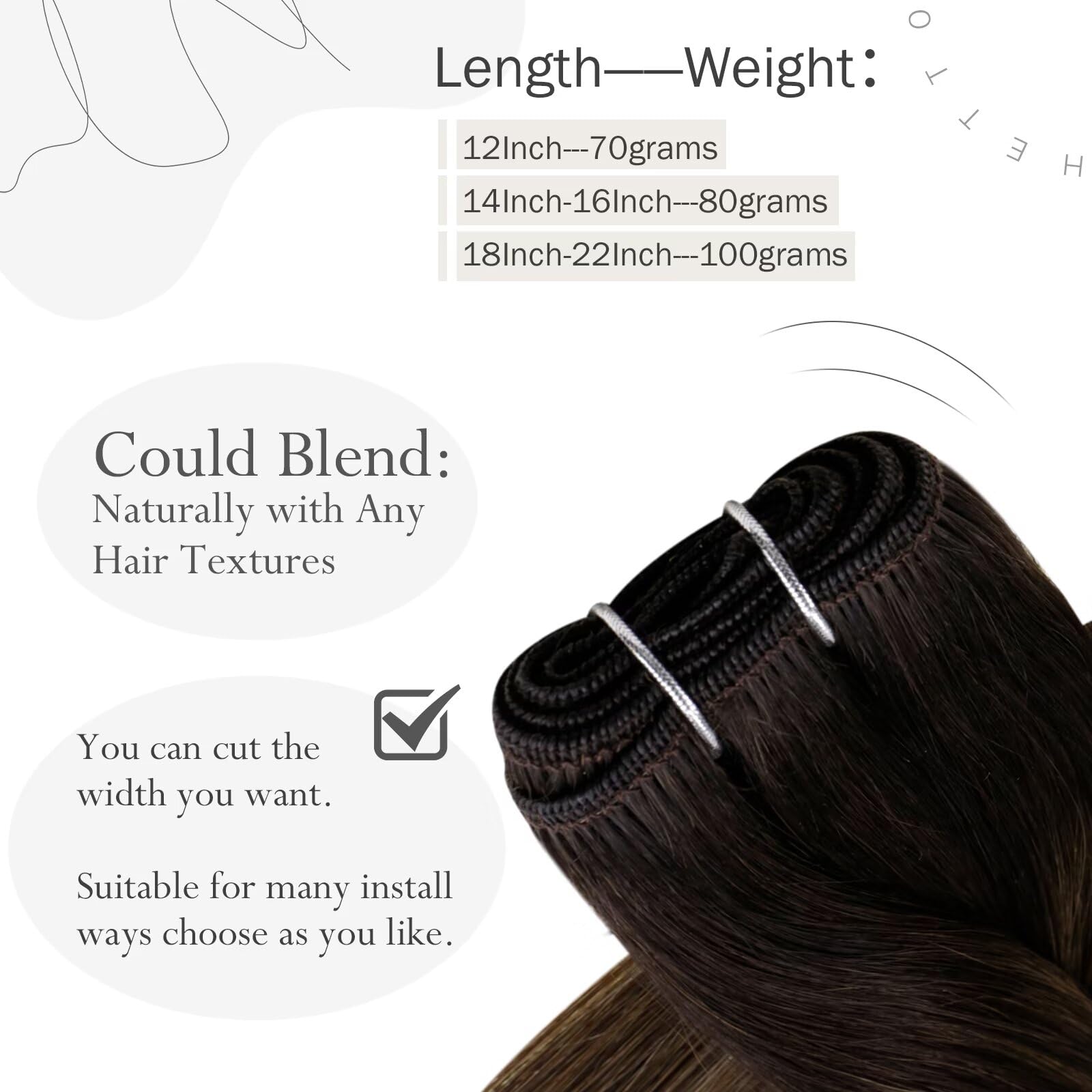 Hetto Ombre Sew In Hair Extensions Human Hair Weft Extensions 14 Inch 80G 2/8/2 Darkest Brown With Light Brown Weft Hair Extensi