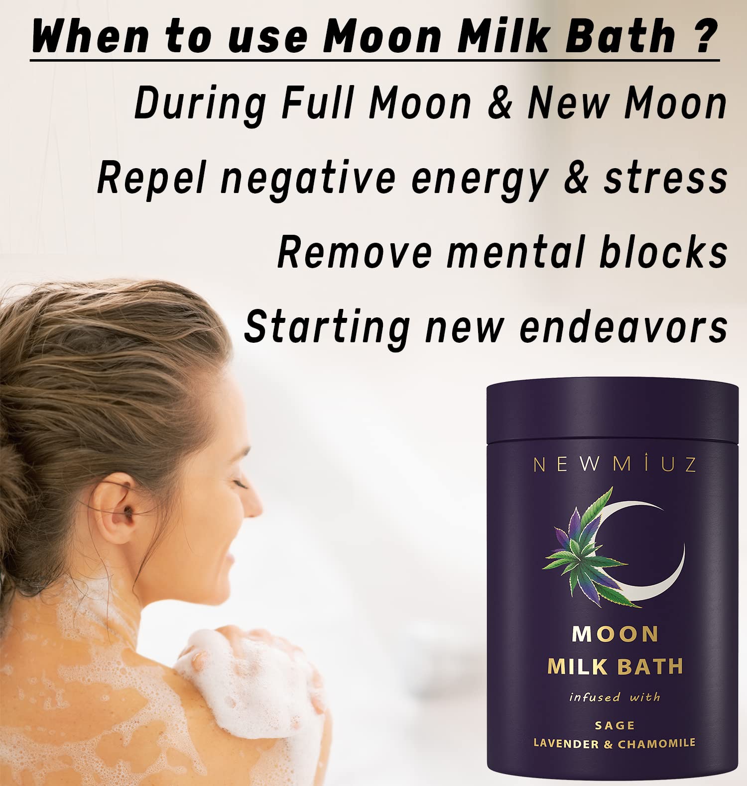 Cleansing Sage Moon Milk Bath Soak - Lavender Chamomile - Moisturize & Soften Skin Spiritual Stress Relief Gifts For Women Destr