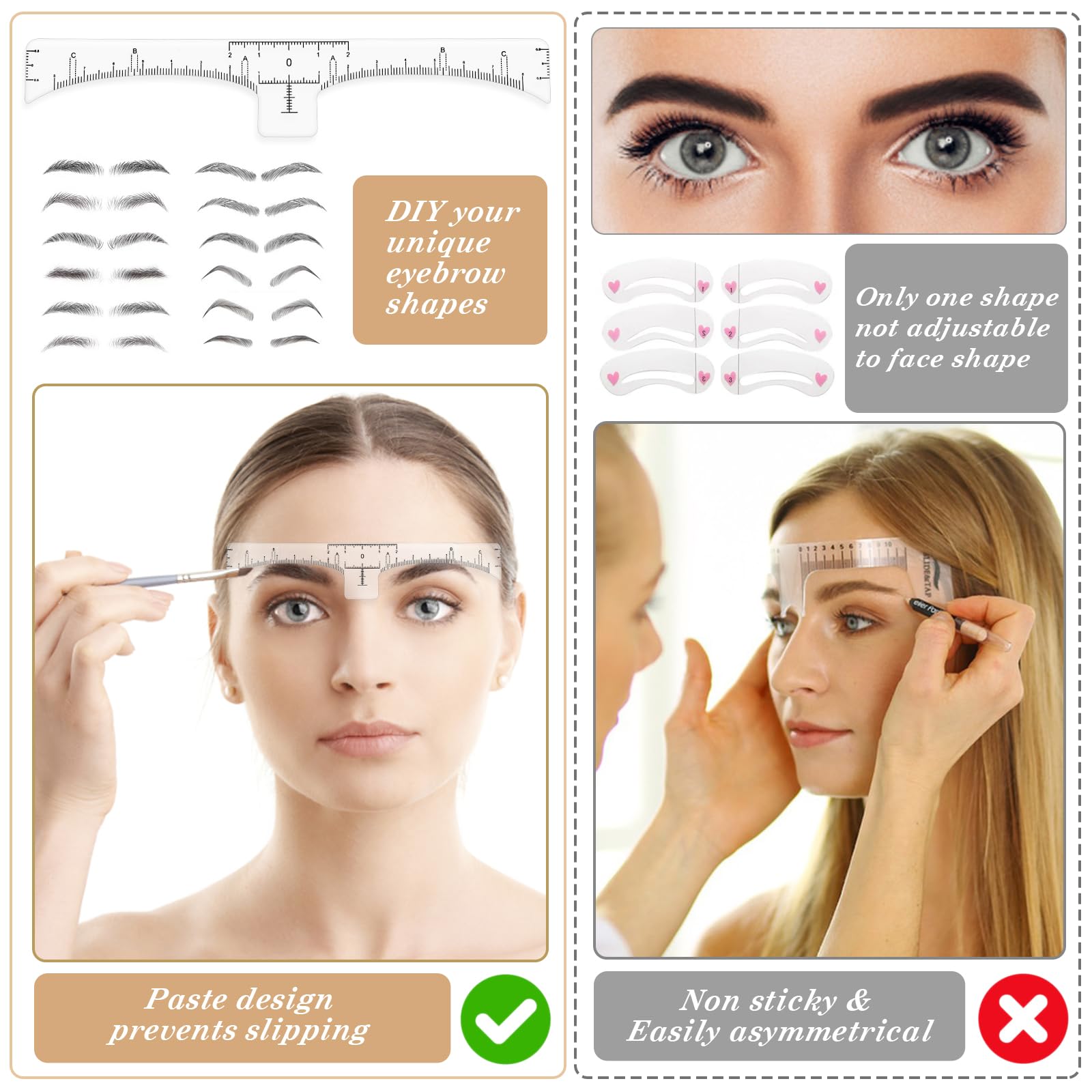 50 Pcs Eyebrow Ruler Stencils - Abeillo Disposable Brow Ruler Sticker, Microblading Eyebrow Template, Brow Measuring Shaper Tool