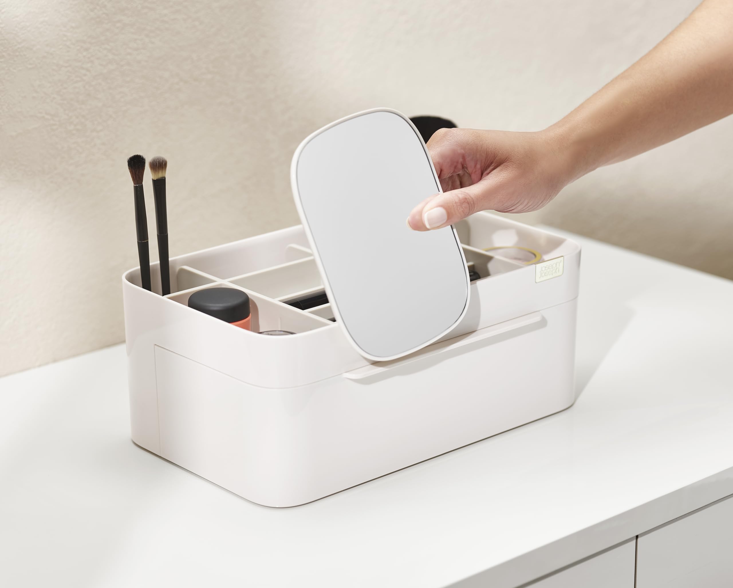 Joseph Joseph 75005 Viva Makeup Cosmetic Storage Organizer with Drawer, Large with Mirror, Shell, Cream