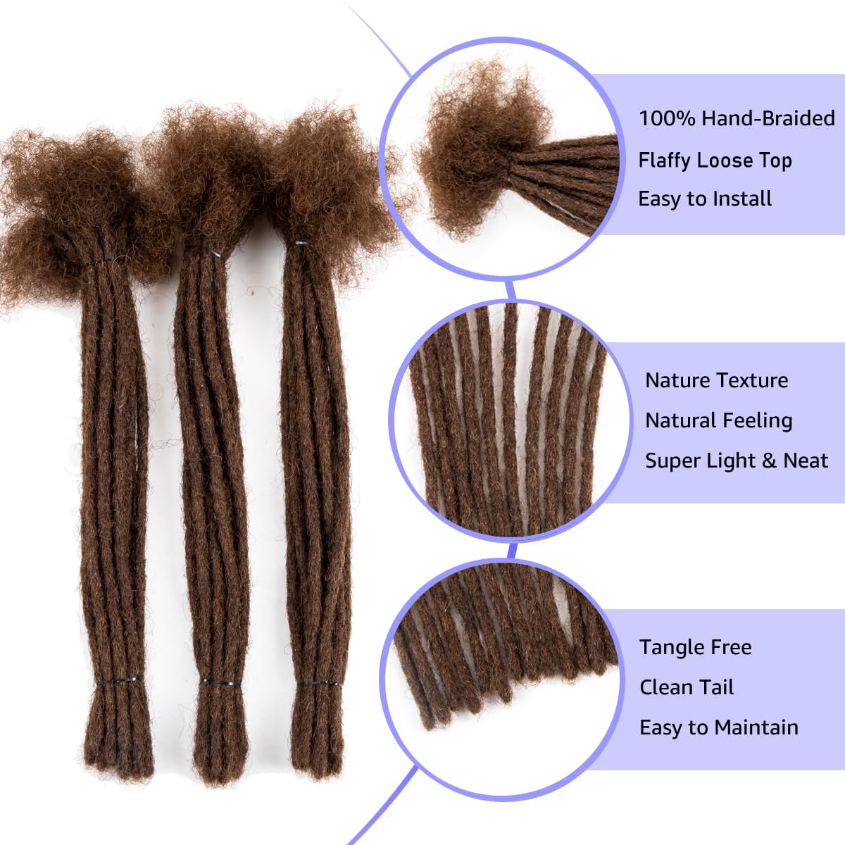 Teresa Small 0.4Cm Width 8 Inch 70 Strands Dark Brown Color 100% Human Hair Dreadlock Extensions For Men/Women/Kids, Full Hand-M
