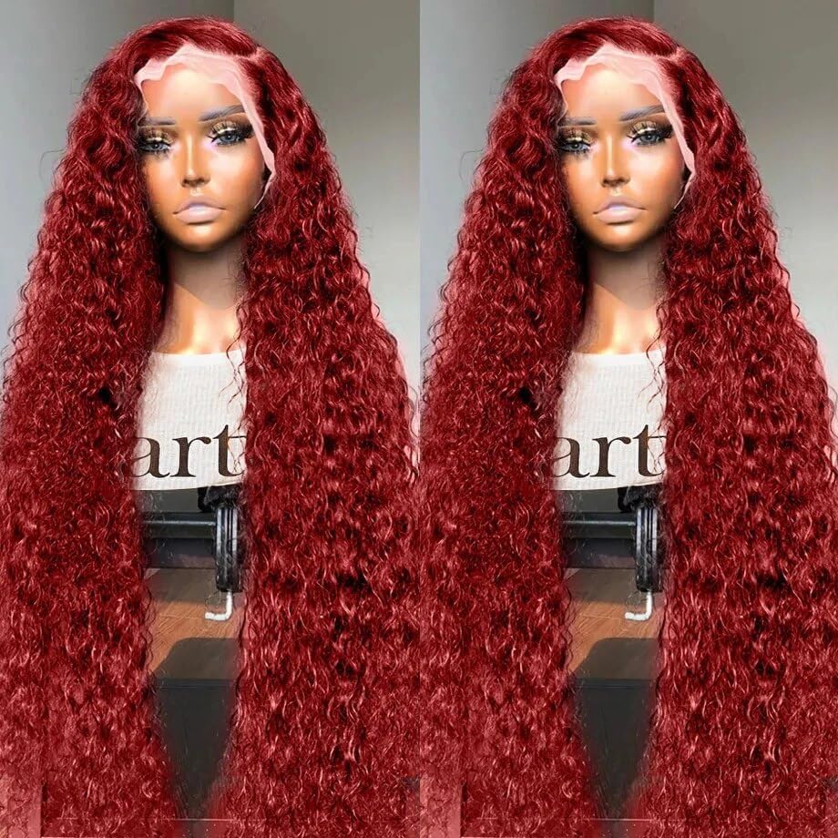 Burgundy Lace Front Wigs Human Hair 180% Density 13X4 Water Curly Lace Front Wigs Human Hair Pre Plucked Glueless Wigs Human Hai