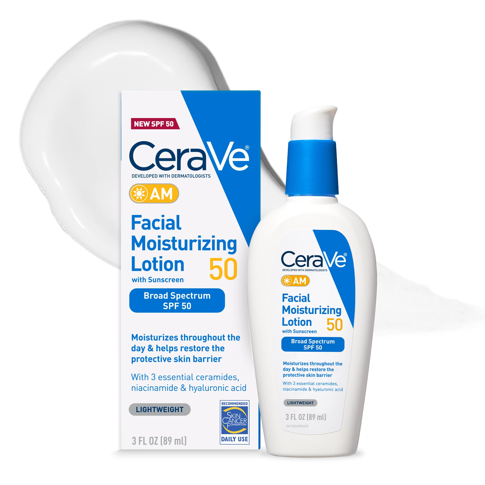 Cerave Am Facial Moisturizing Lotion Spf 50 | Face Moisturizer With Spf, Hyaluronic Acid, Niacinamide & Ceramides | Non-Greasy |
