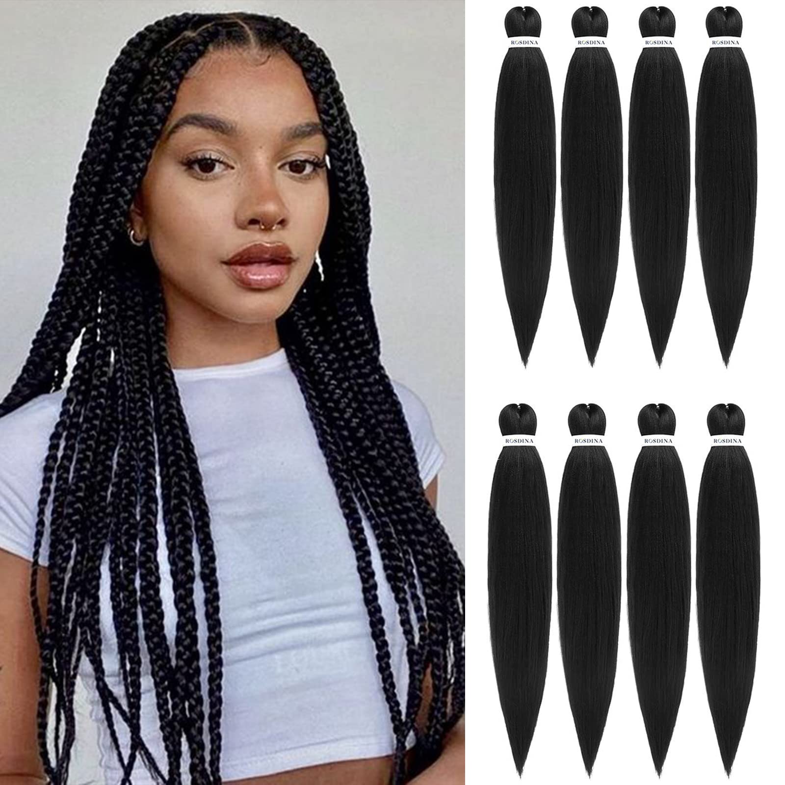 Rosdina Pre-Stretched Braiding Hair - 28 Inch Natural Hair Extension Braiding Hair Pre-Stretched Professional Synthetic Fiber Cr