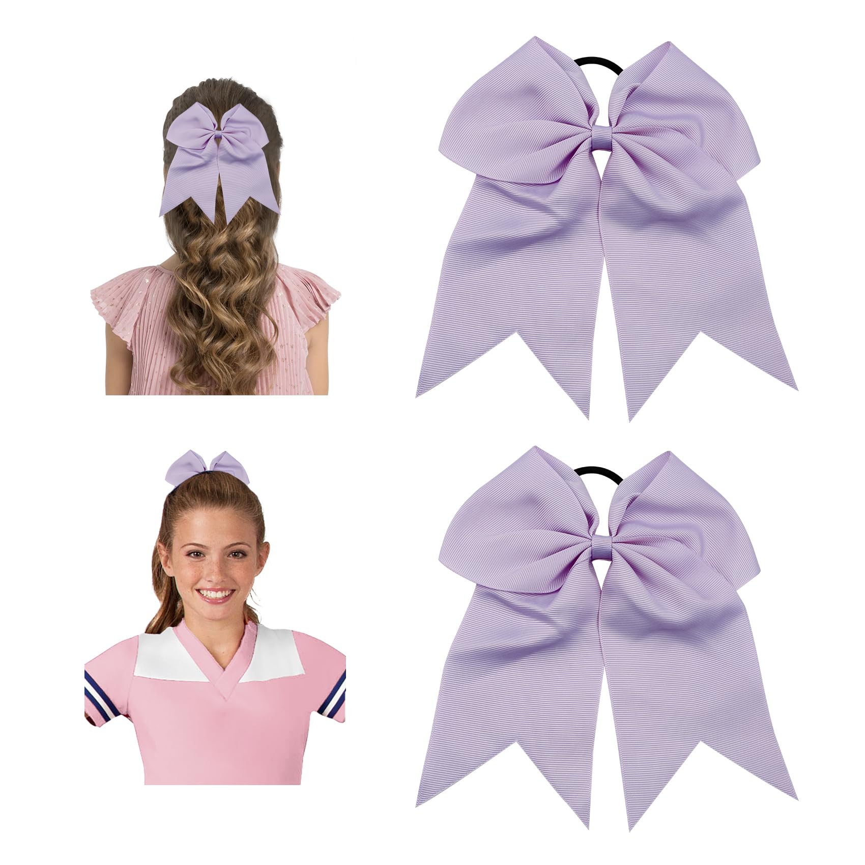 Large Cheer Bows for Cheerleaders Light Purple Hair Bows for Girls Softball Hair Bows Teen Girls College Sports Elastic Ponytail
