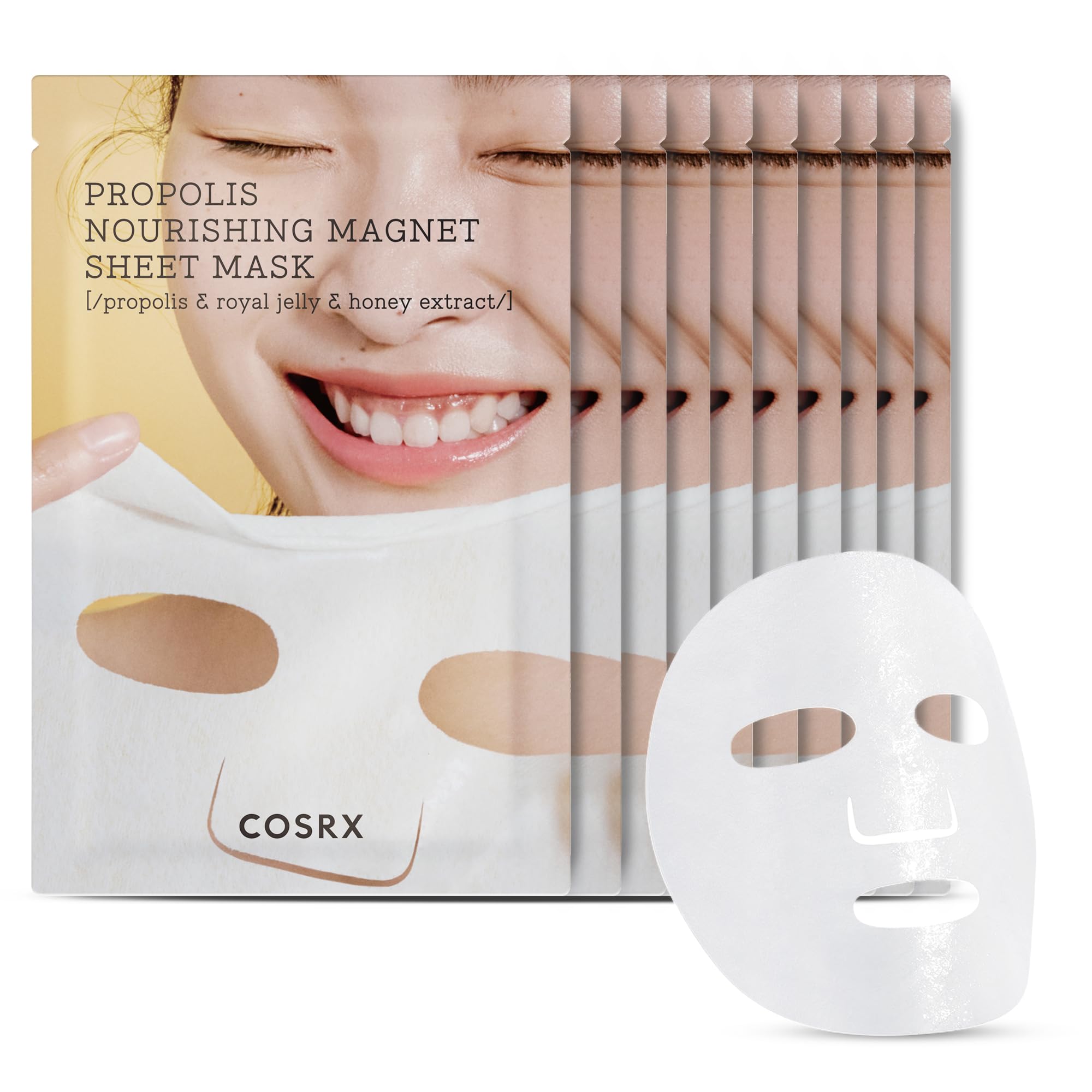 Cosrx Propolis Nourishing Sheet Mask 10 Ea, Soothing & Plumping Honey Serum, Leave-On Face Mask For Healthy Glow & Deep Moisture