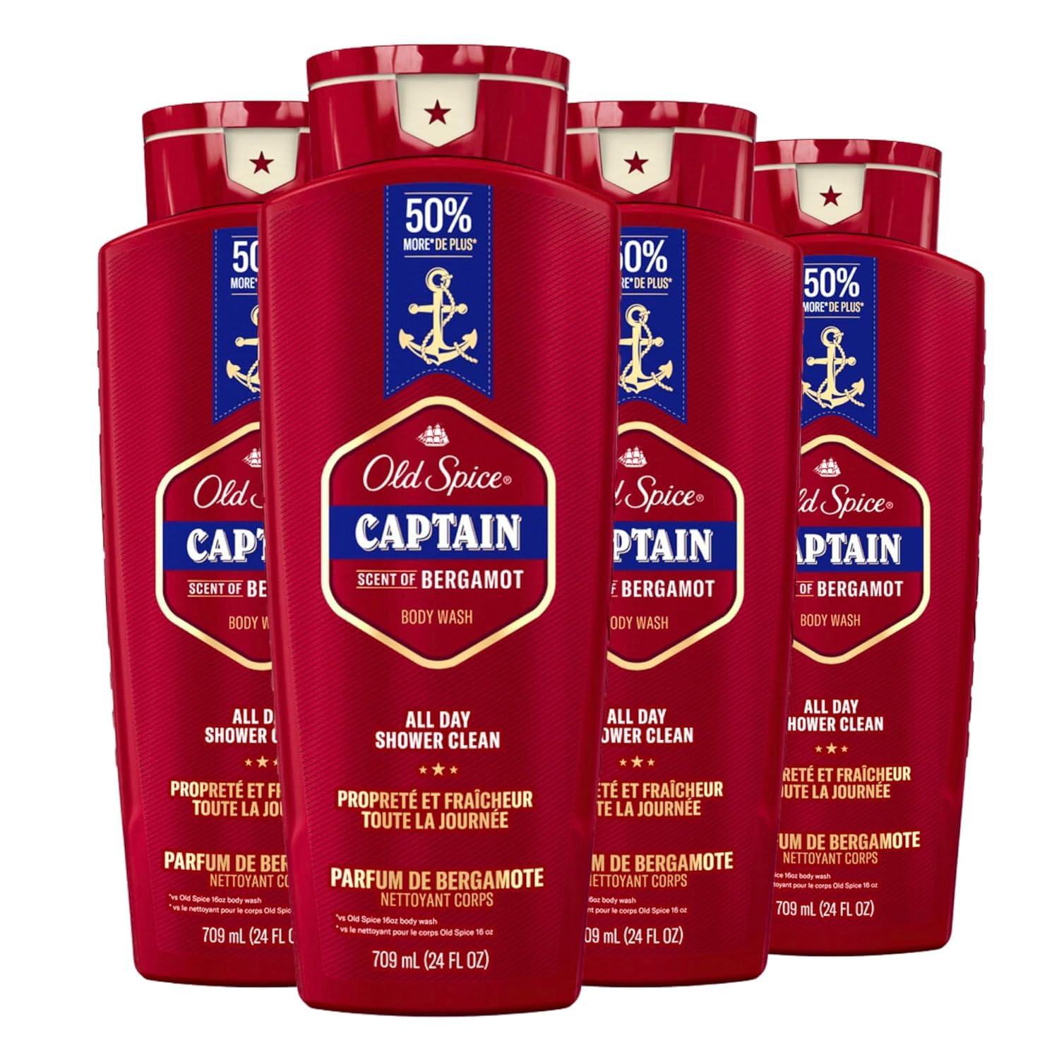 Old Spice Refreshing Body Wash for Men, 3X Defense, 24/7 Shower Fresh with Long Lasting Scent, Red Collection, Captain with Berg
