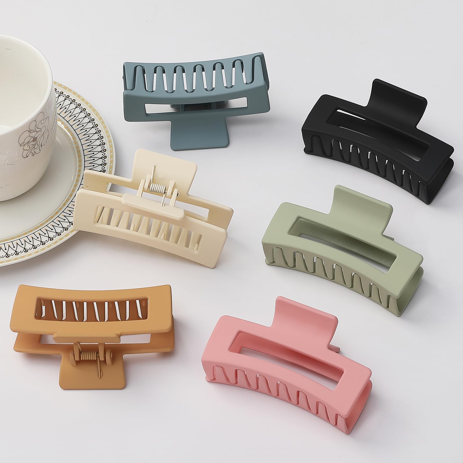 Sisiaipu 3.5 Inch Medium Banana Jaw Hair Clips - 6 Pack Square And Rectangle Clips For Women'S Hair - Basic Accessories