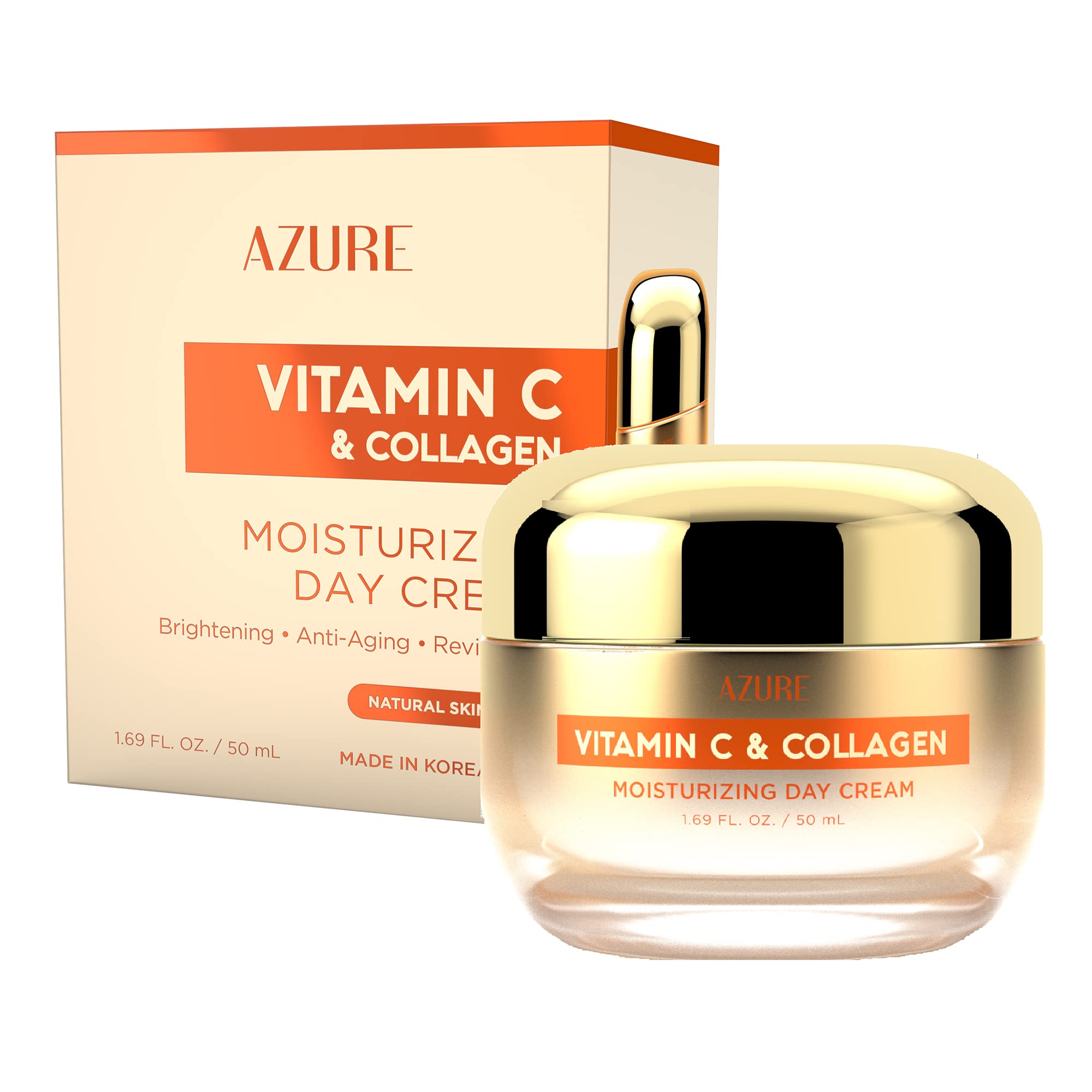 AZURE Vitamin C & Collagen Day Cream - Anti-Aging, Brightening Moisturizer - Reduces Fine Lines, Made in Korea - 50mL / 1.69 fl.