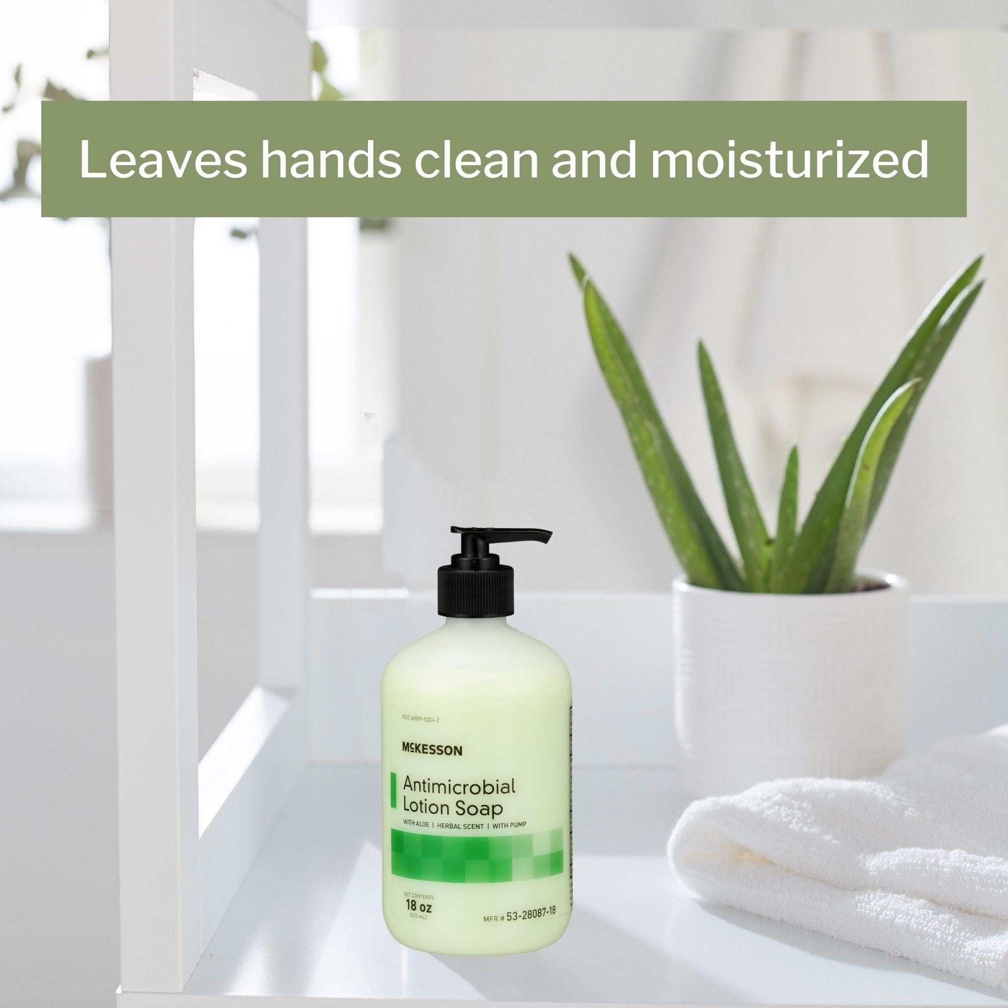 Mckesson Antimicrobial Lotion Soap With Pump, Aloe, Herbal Scent, 18 Oz, 1 Count