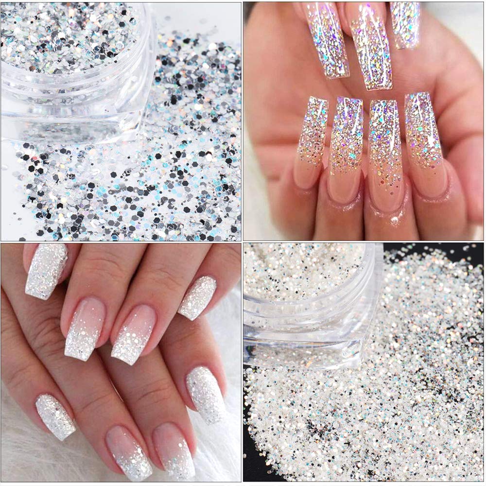 Holographic Nail Art Kits 6 Boxes 3D Glitter Metallic Shining Flakes Acrylic Powder Dust Sequins Decoration Holographic Manicure