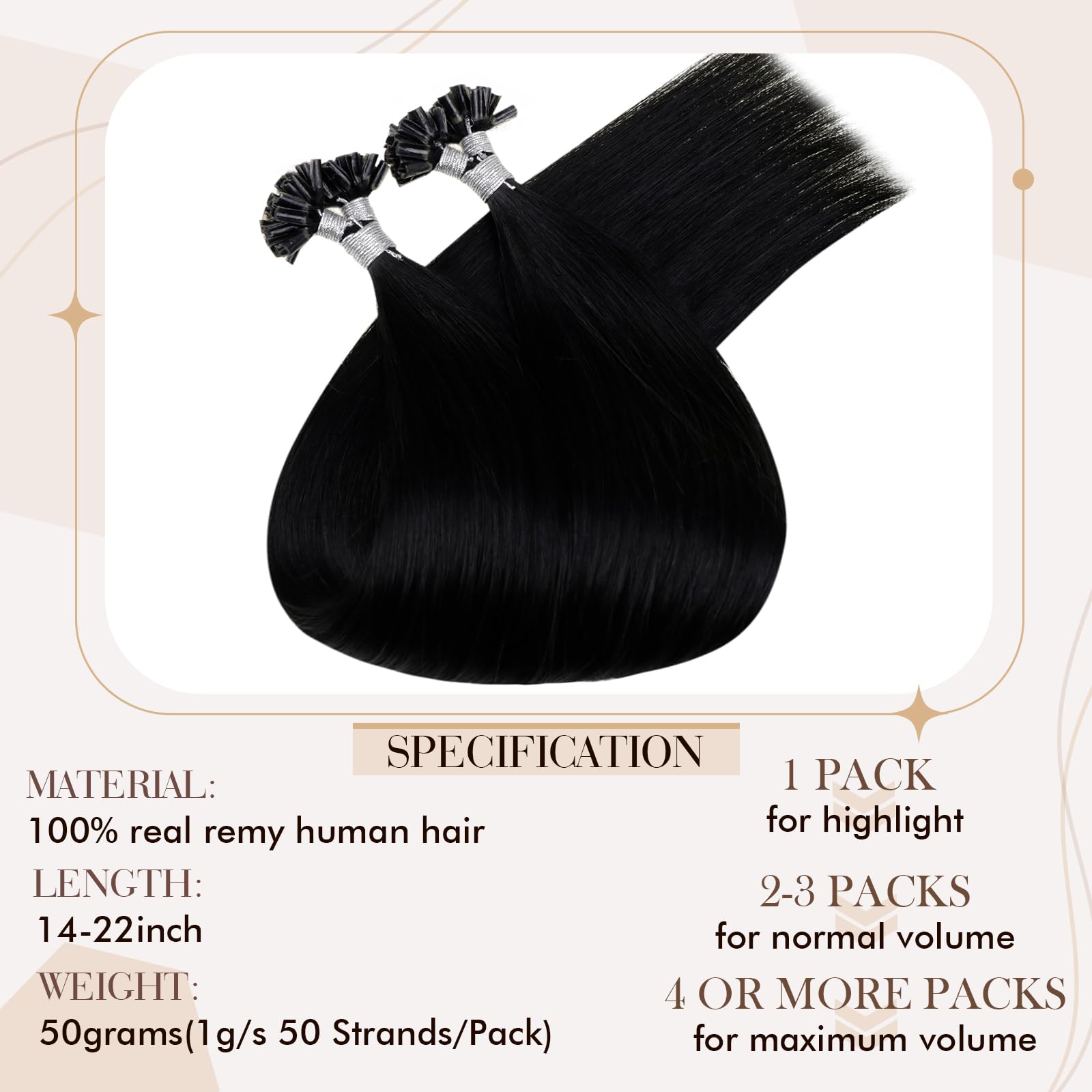 Hetto K Tip Hair Extensions Real Human Hair Invisible Utip Hair Extensions Human Hair Pre Bonded Keratin Hair Extensions #1 Jet