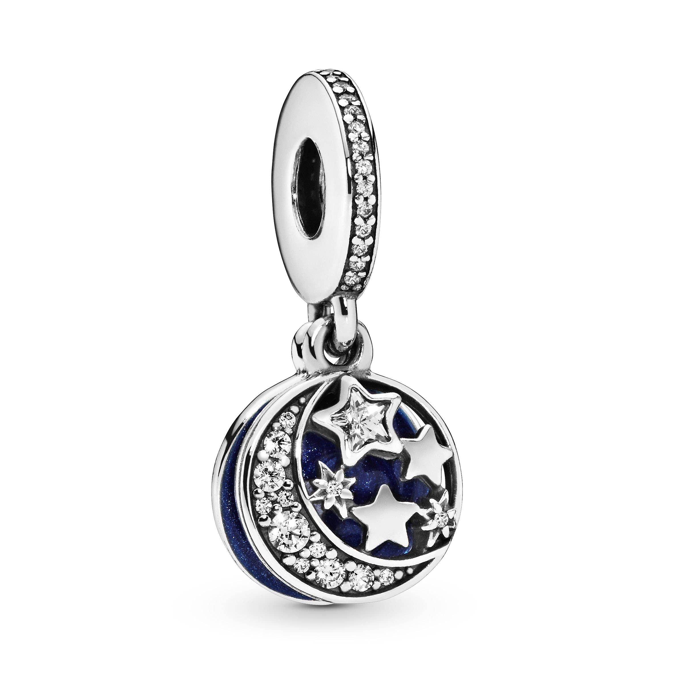 PANDORA Jewelry Moon and Night Sky Cubic Zirconia Dangle Charm in Sterling Silver, No Box