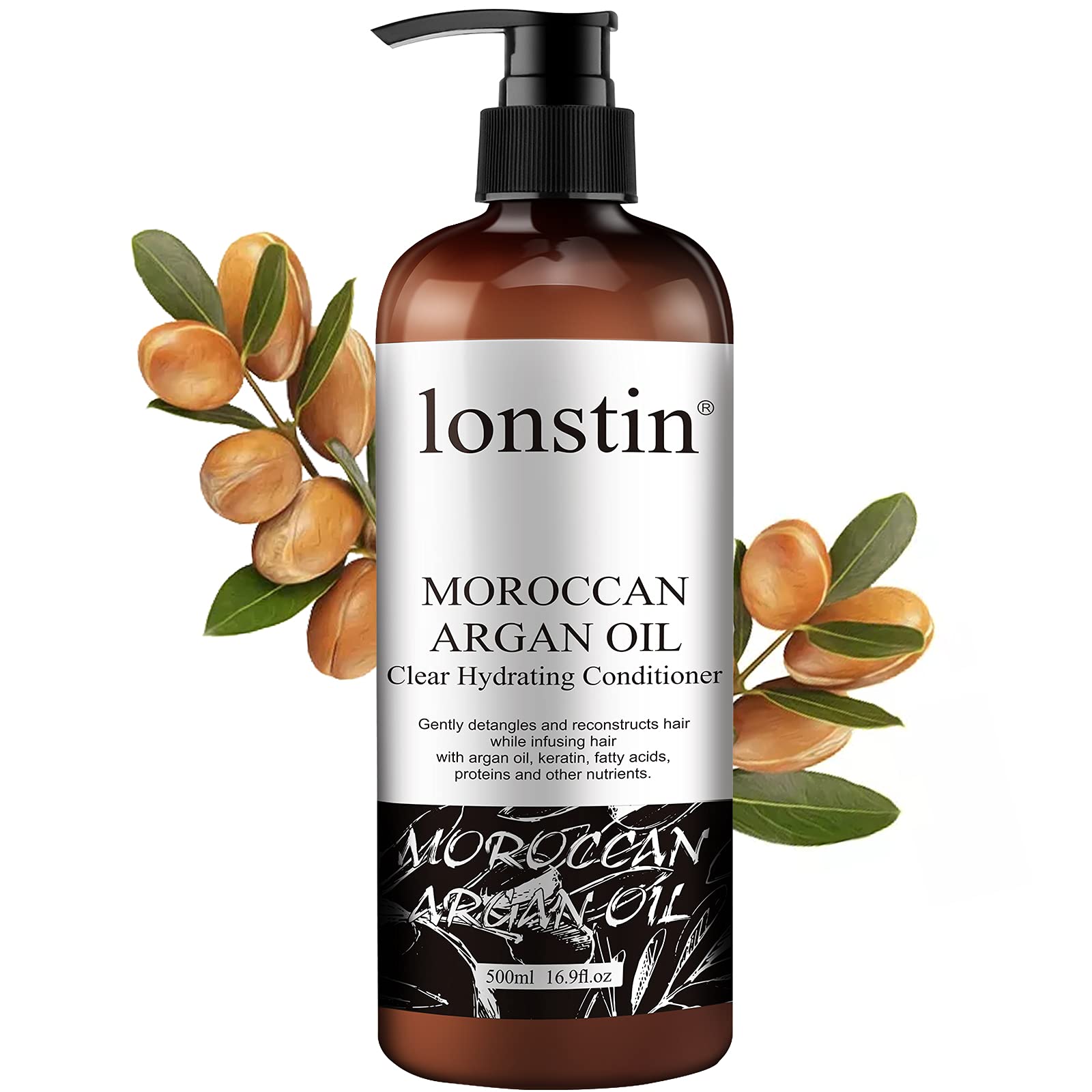 lonstin Hair Conditioner, Moroccan Argan Oil Clear Hydrating Hair Conditioner for Damaged, Split Ends,Dry, Curly or Frizzy Hair 