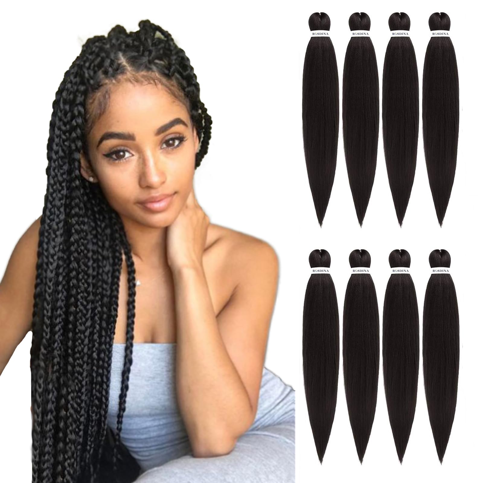 Rosdina Pre-Stretched Braiding Hair - 30 Inch 8 Packs Dark Brown Super Long Braiding Hair For Twist Or Box Braids, Yaki Texture