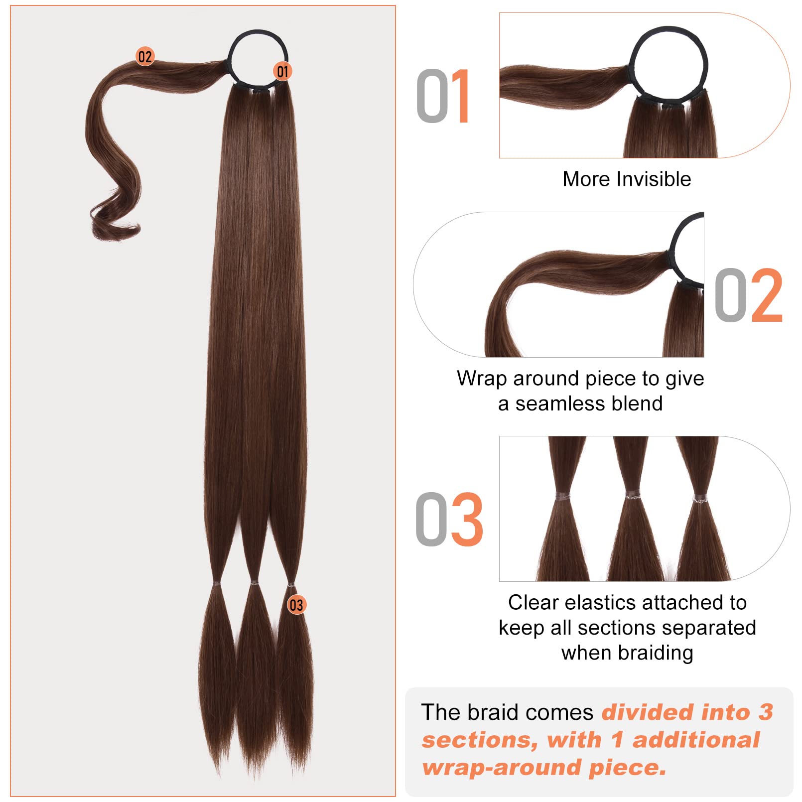 Seikea Upgraded Long Braid Ponytail Extension With Elastic Tie Straight Sleek Wrap Around Braid Hair Extensions Ponytail Medium