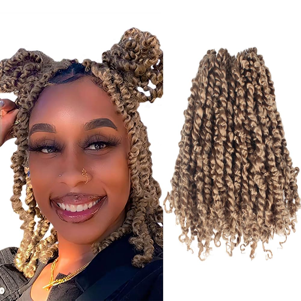 The BOHOBABE Crochet Passion Twist Hair Pretwisted 12 Inch Short Pre-looped Passion Twist Crochet Braiding Hair 8 Packs(27#)