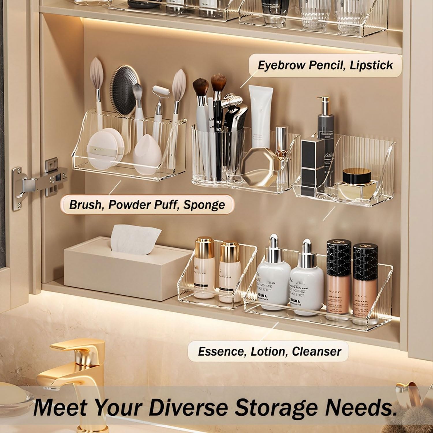 MORNITE 6 Pcs Medicine Cabinet Tray Organizer, Bathroom Vanity Toilet Cabinet Inside Shelves Storage Holder for Skincare Perfume