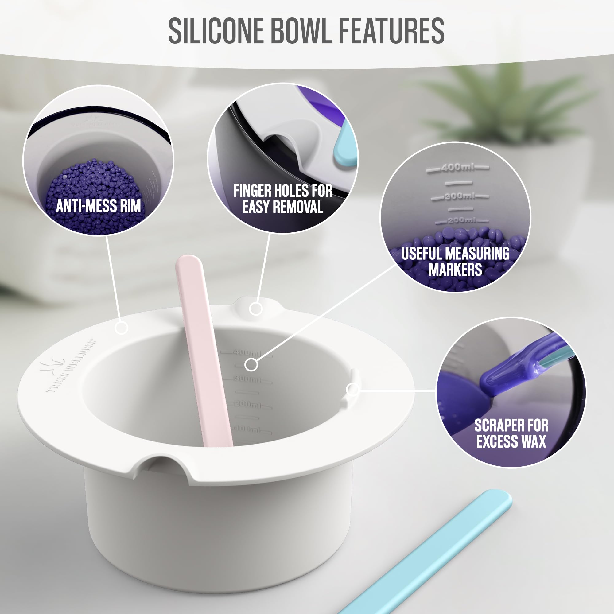 Tress Wellness Wax Warmer Silicone Liner - Easy To Clean Silicone Wax Warmer Bowls With 2X Silicone Spatulas Compatible With 16O
