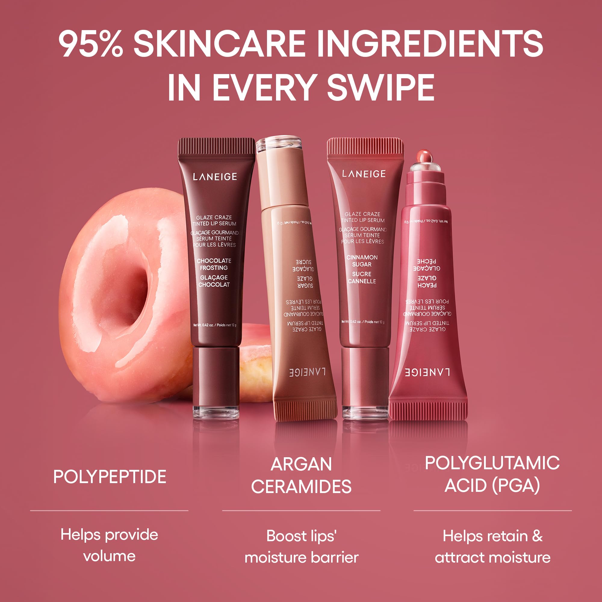 LANEIGE Glaze Craze Tinted Lip Serum Chocolate Frosting: Plumping, Nourishing Hydration with Polypeptide