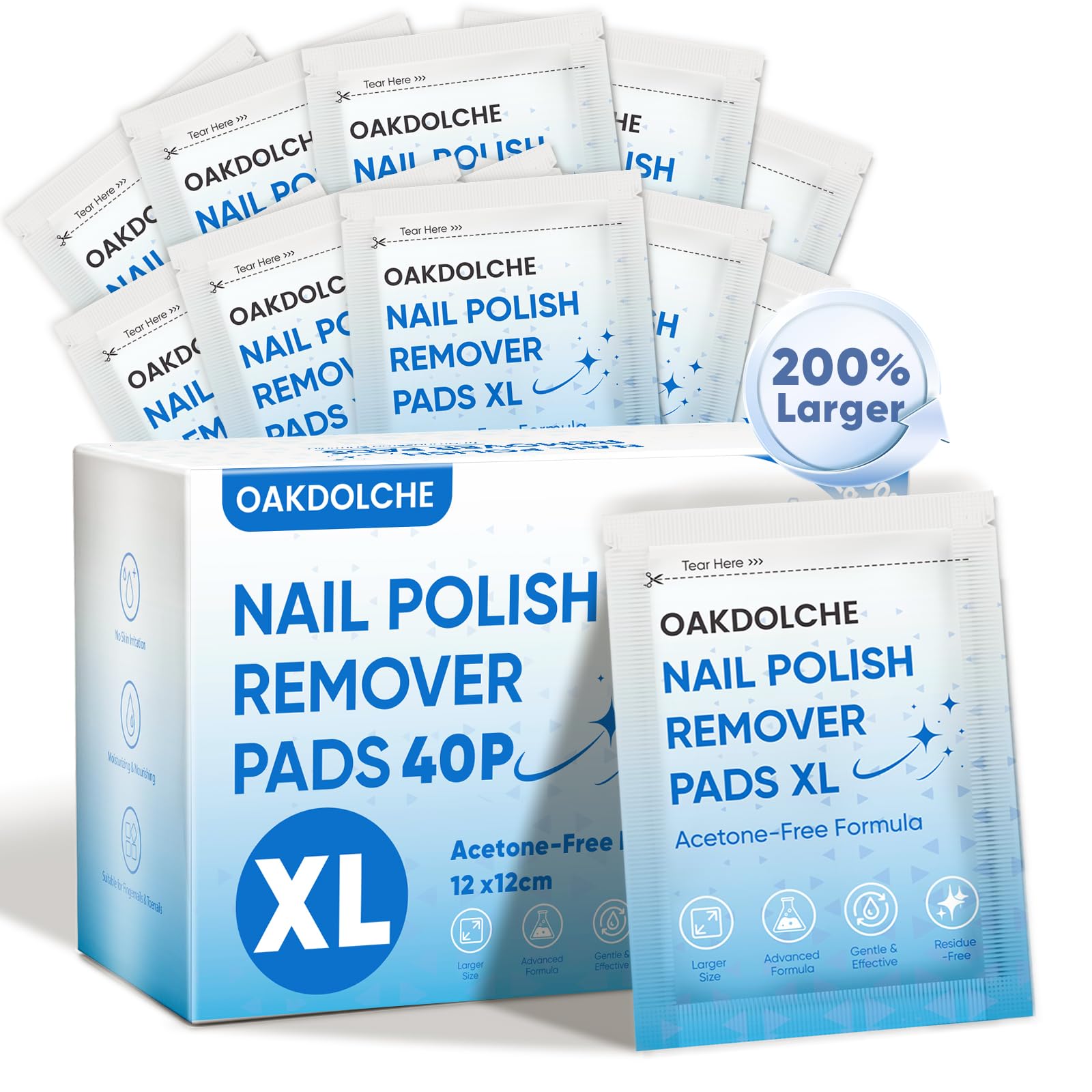 OAKDOLCHE Extra Large Nail Polish Remover Pads(12  12cm), Acetone-free Nail Polish Remover Wipes, Easily & Quickly, Professional