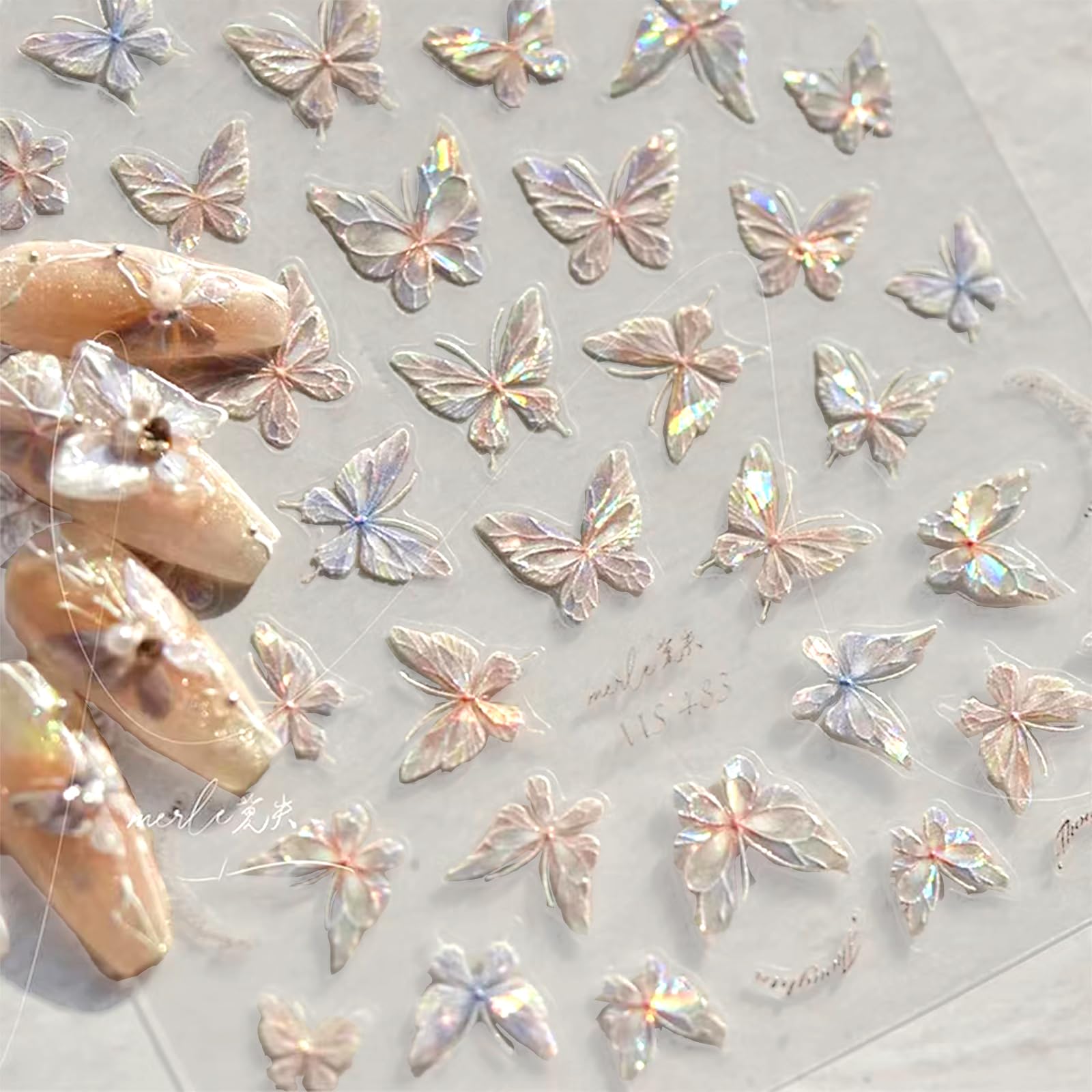 3 Sheets Butterfly Nail Stickers for Nail Art 5D Embossed Aurora Nail Decals Spring Pink Shell Butterfly Nail Supplies Accessori