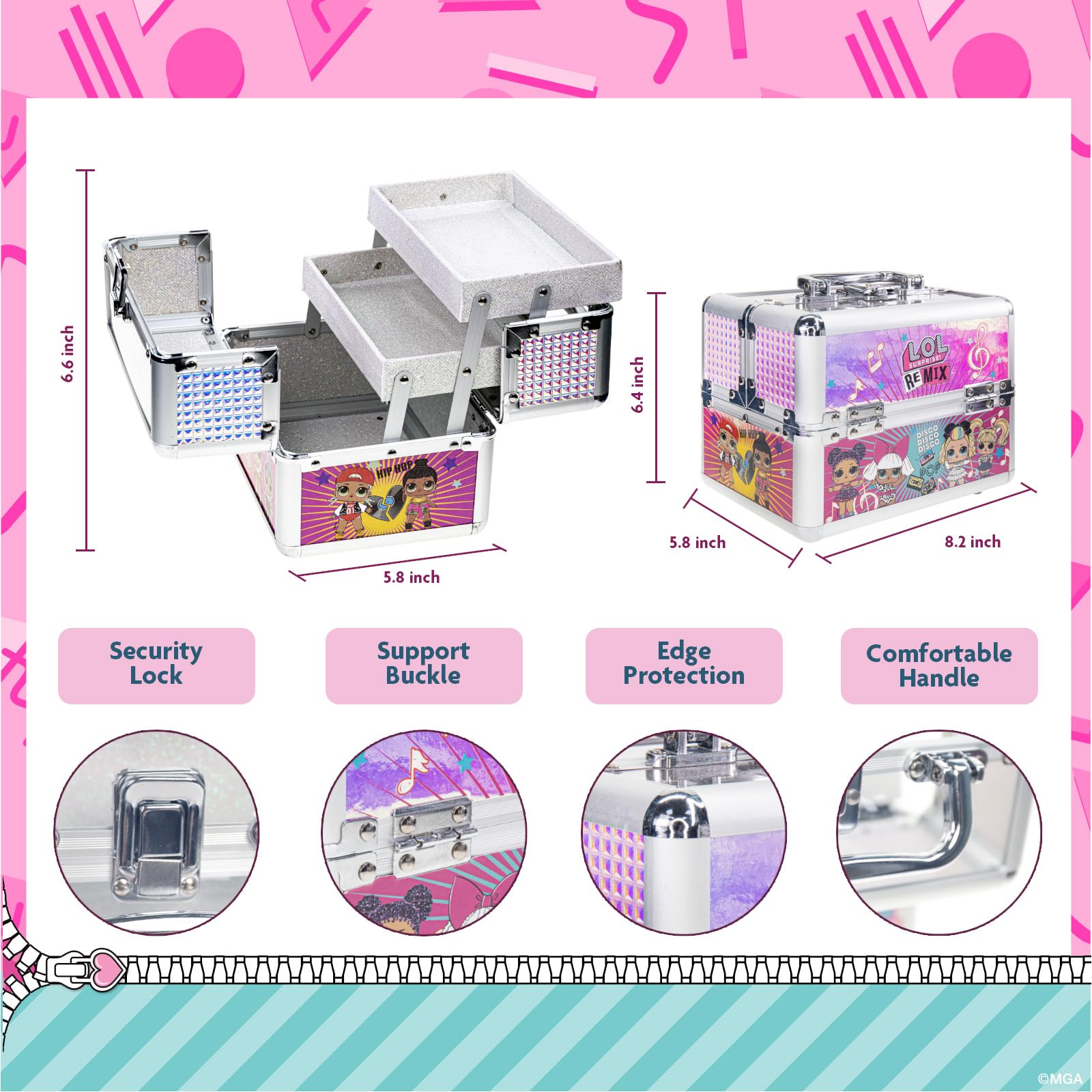 L.O.L Surprise! Townley Girl Train Case Cosmetic Makeup Set Includes Lip Gloss, Eye Shimmer, Nail Polish, Hair Accessories & Mor