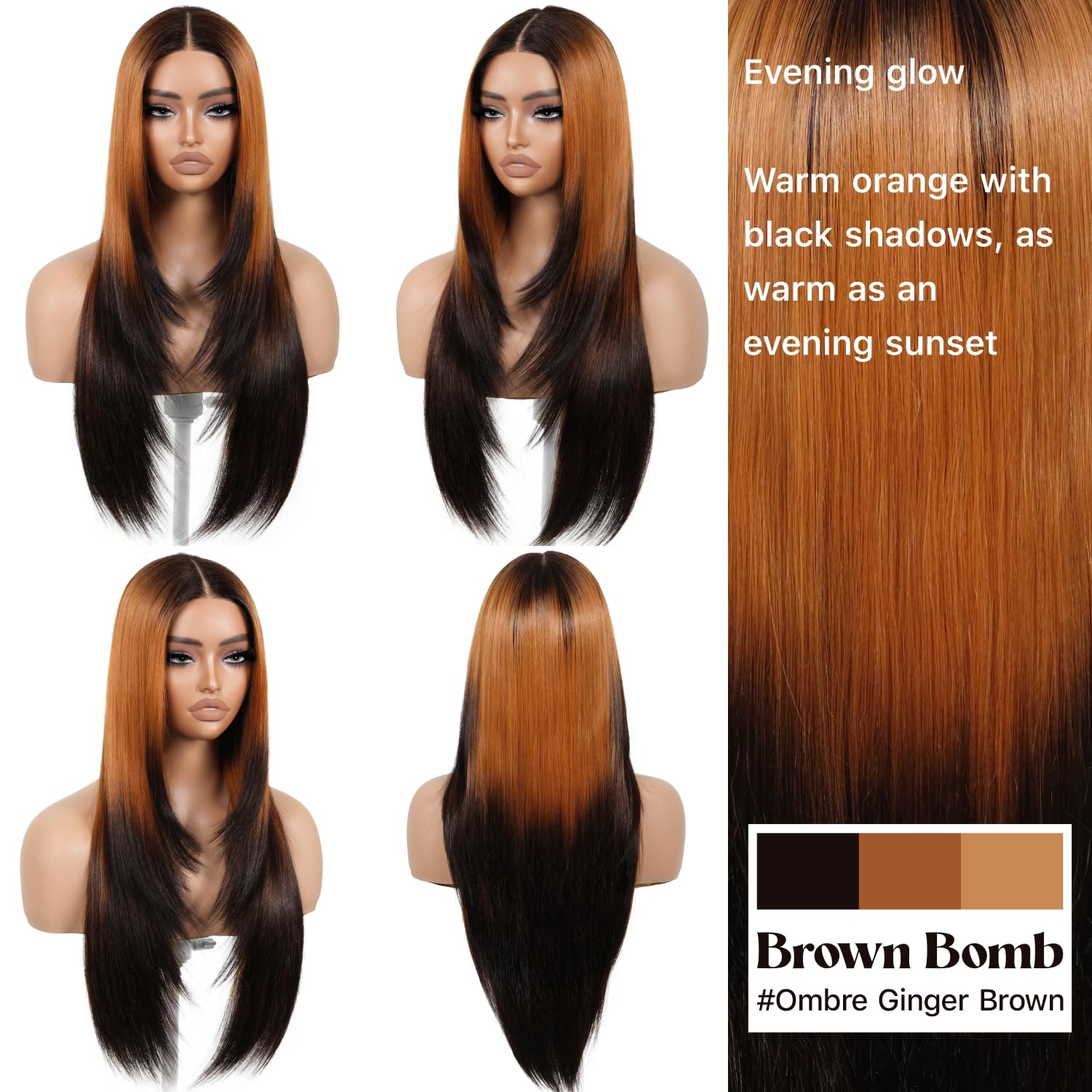 Brownbomb Ombre Orange Black Wear And Go Glueless Wigs Pre Plucked Pre Cut For Beginners Synthetic Lace Front Wigs With Bangs Lo