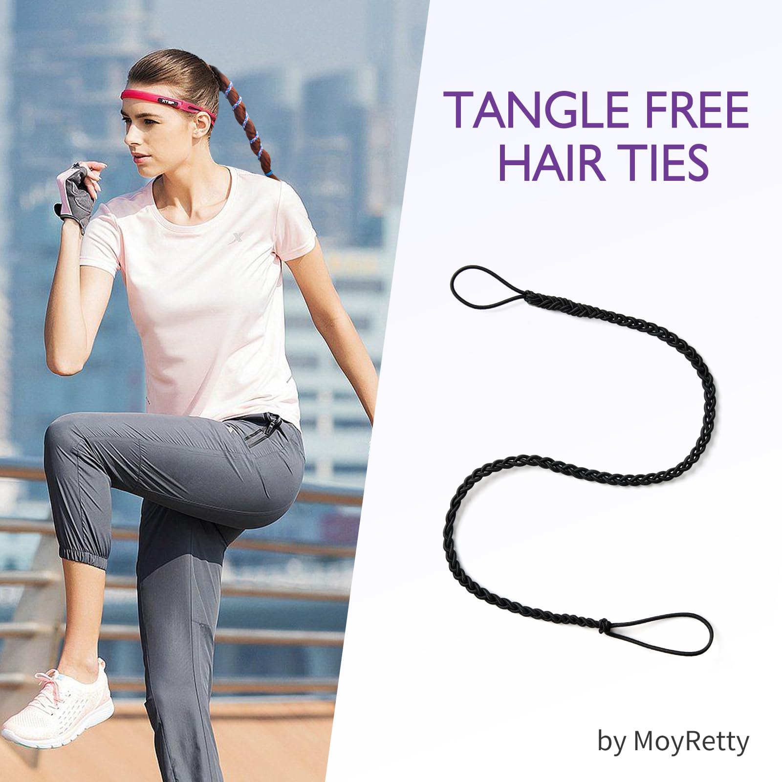 MoyRetty 25 Black Spiral Hair Tie Sprots Ponytail Holders, Elastic Braided Hair Ties No Damage for women 1PC