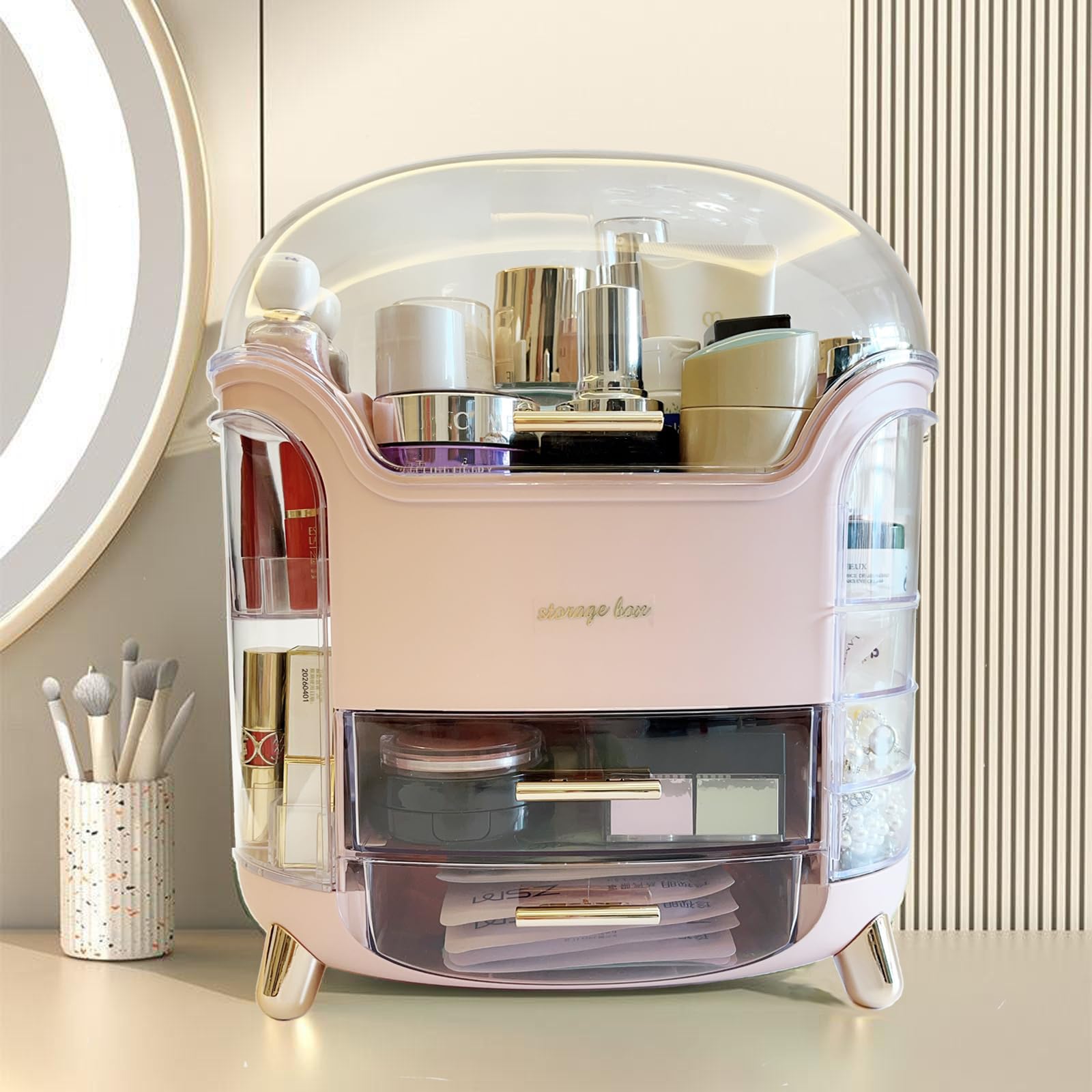 Omeily Upgrade Large Makeup Organizer Countertop Vanity Case Skin Care Cosmetic Storage Box Bathroom Counter Perfume Skincare Or