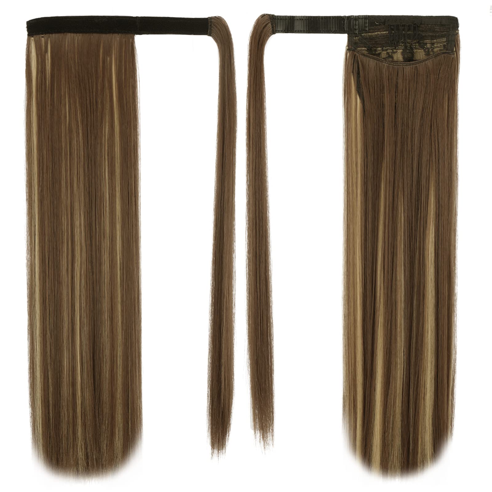BARSDAR 20 Inch Ponytail Extension Long Straight Wrap Around Clip in Ponytail Hair Extensions Balayage Synthetic Pony Tails Hair