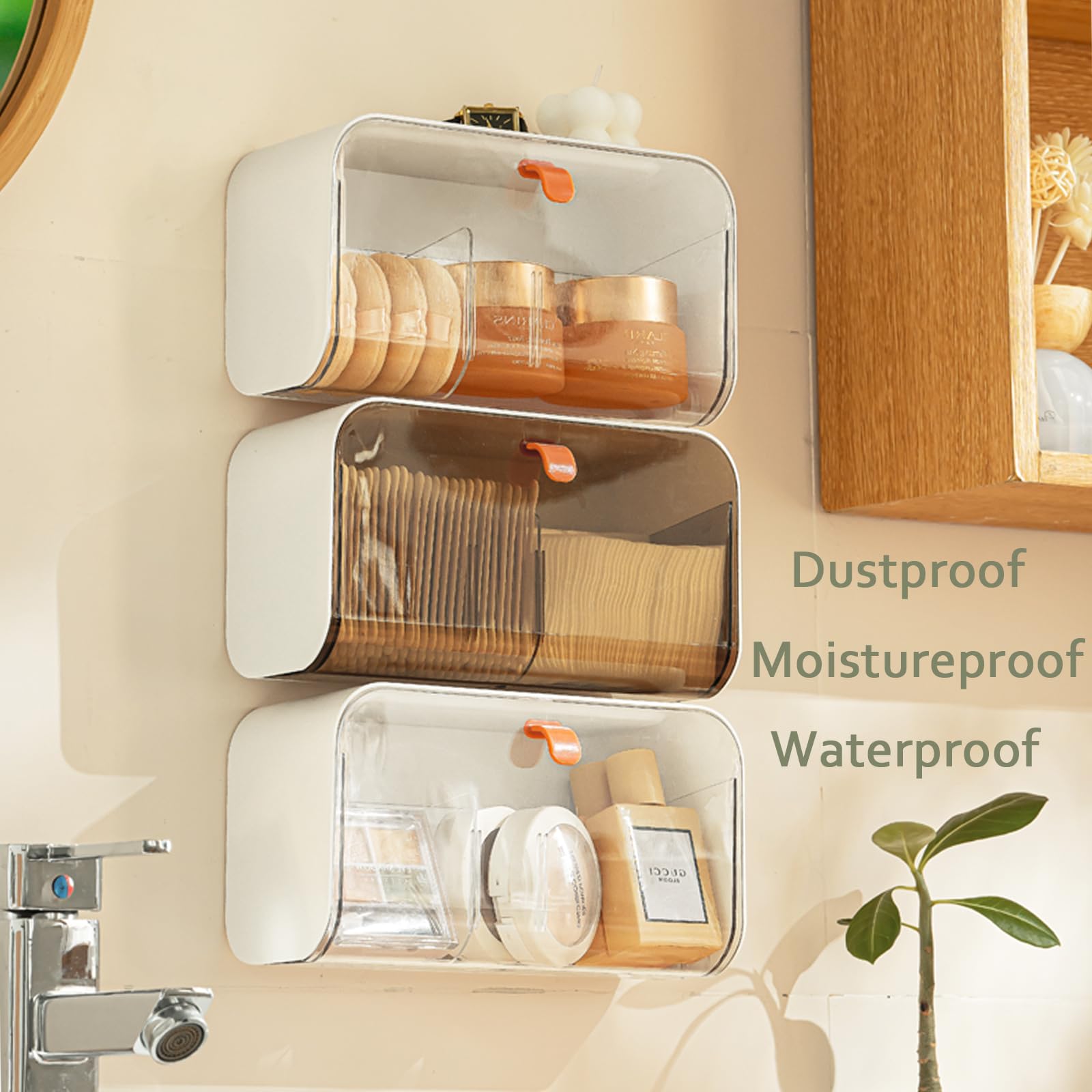 SUNFICON Wall Mounted Cotton Pads Holder Organizer Cotton Swab Balls Holder Q-tip Dispenser Qtip Storage Canister Cosmetic Pads