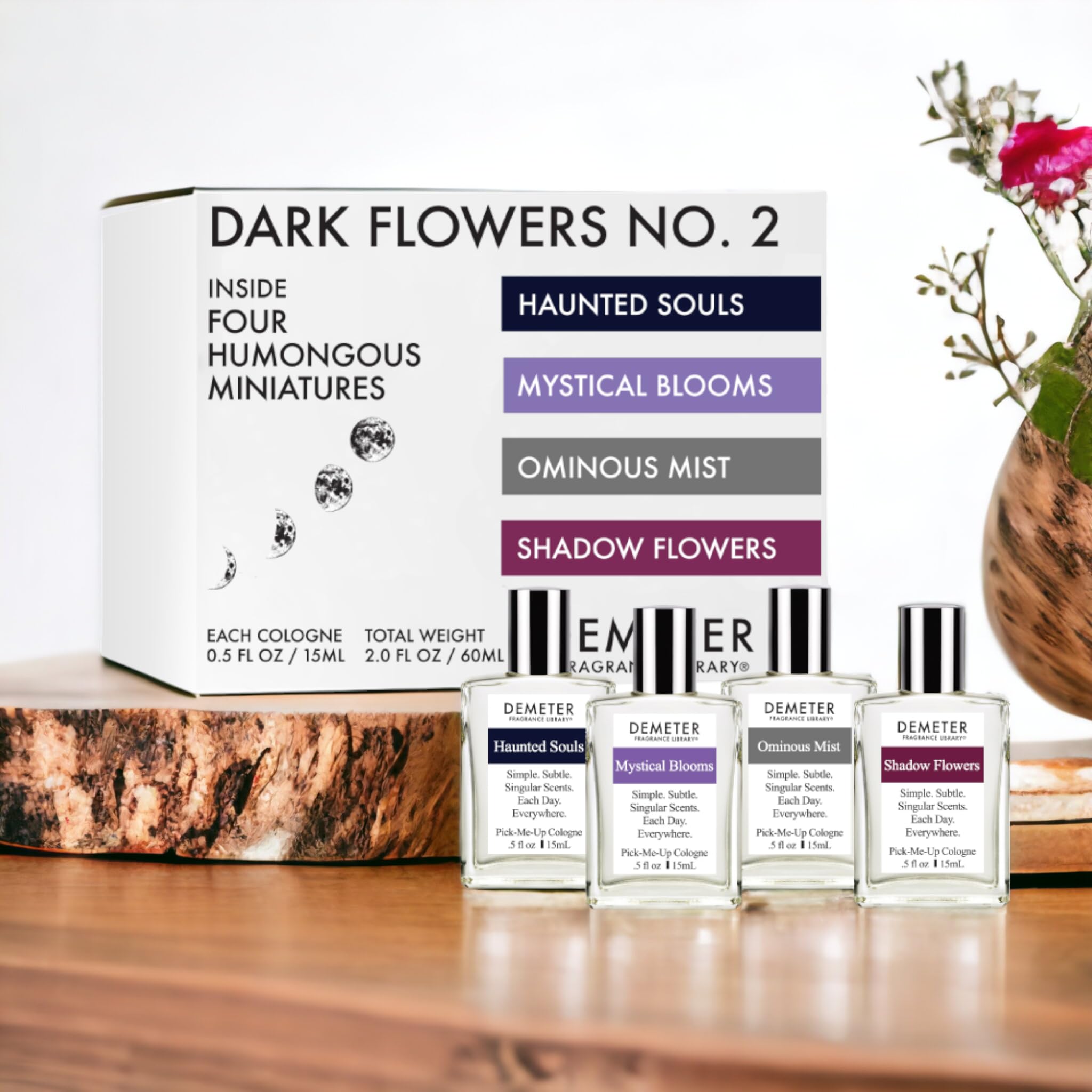 Demeter Dark Flowers No. 2 Humongous Miniature Set Of 4 Colognes, Haunted Souls - Mystical Blooms - Shadow Flowers - Ominous Mis