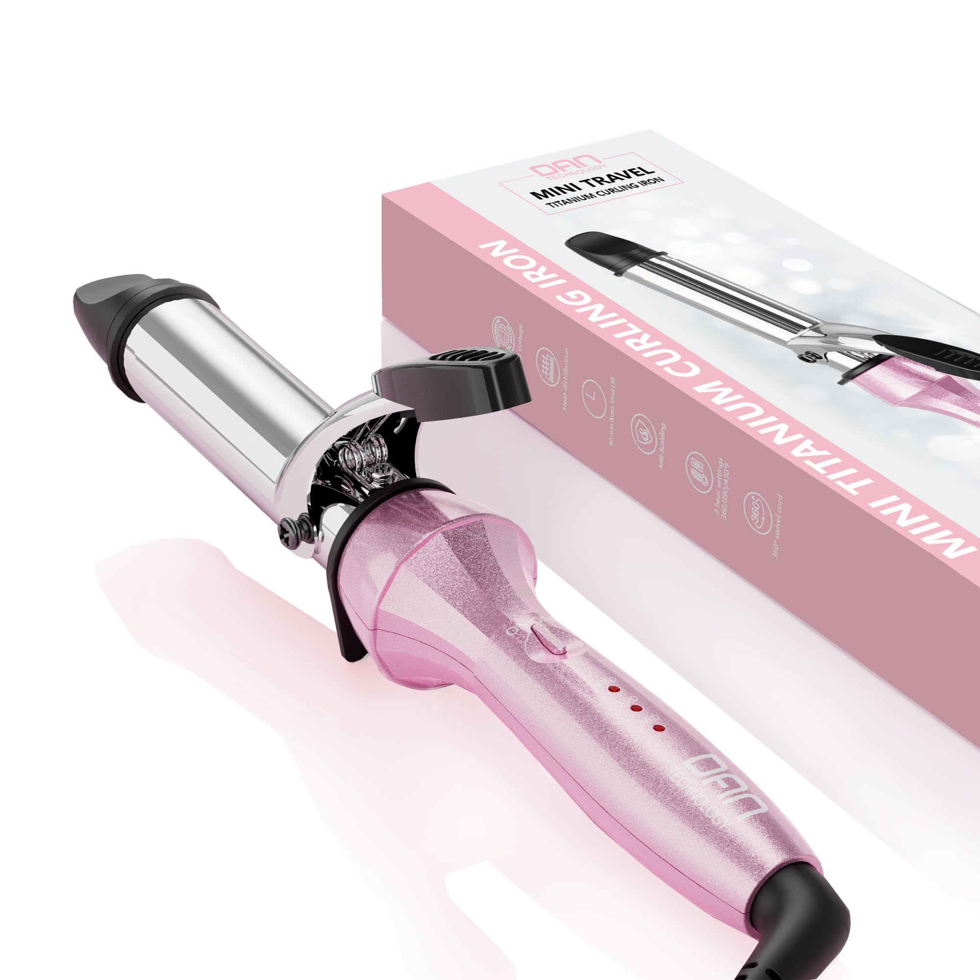 DAN Technology Curling Iron 1 inch,Hair Curling Iron,Titanium Curling Iron,Dual Voltage Flat Iron, Travel Curling Iron, Pink