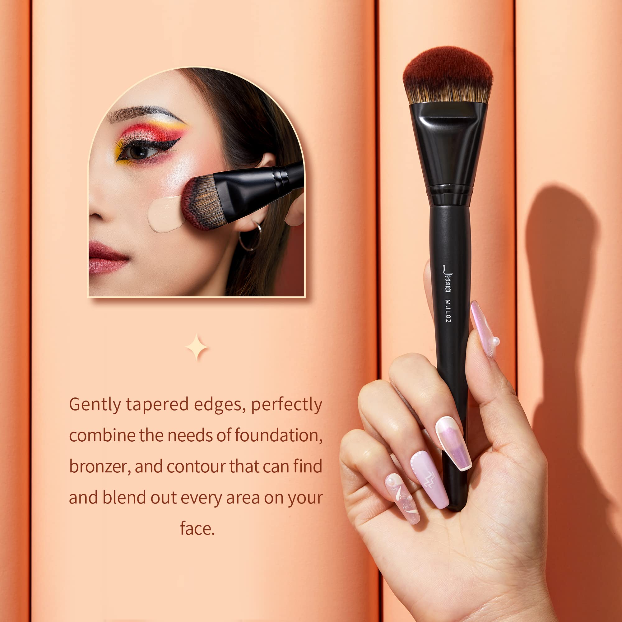 Jessup Foundation Brush For Liquid, Smooth Angled, Large Face Makeup Brush For Blending Liquid, Cream Mul02