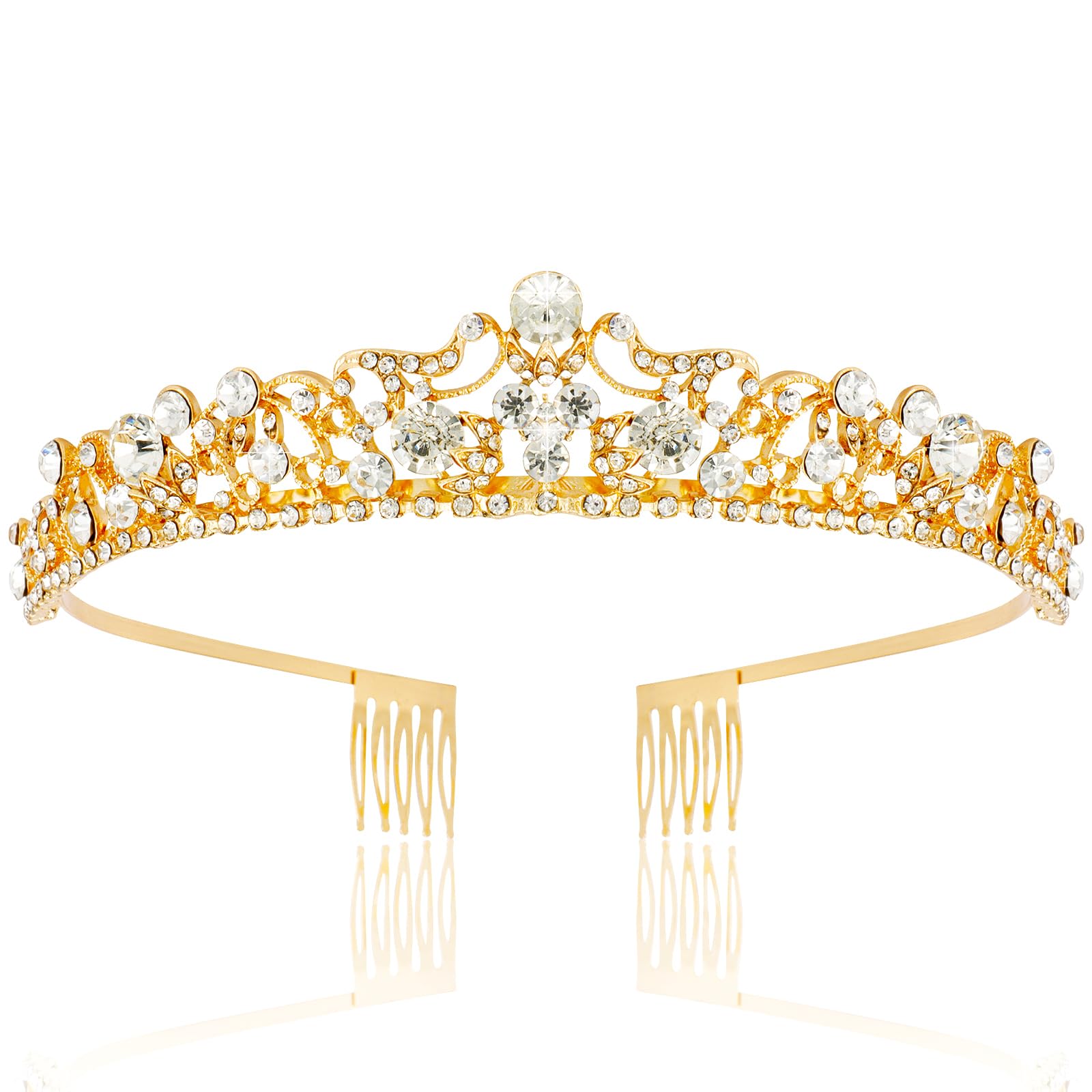 TOBATOBA Wedding Tiaras for Bride, Gold Tiaras and Crowns for Women, Princess Tiara Rhinestone Bridal Tiara, Small Tiara, Quince