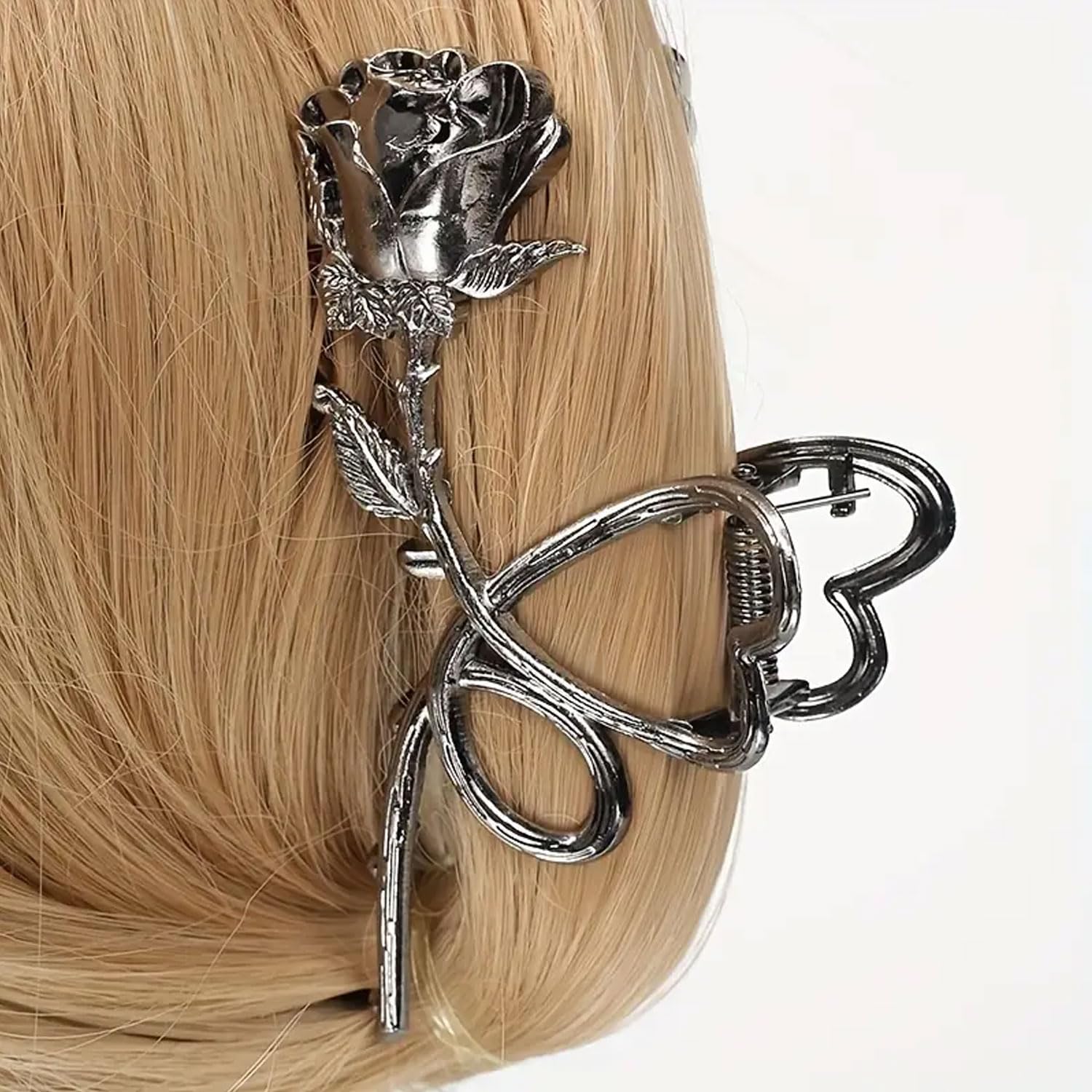 Rose Metal Hair Claw Clips, 1Pc Flower Non-Slip Hair Claw For Thin/Thick Hair - Fashionable Hair Styling Accessory For Women And
