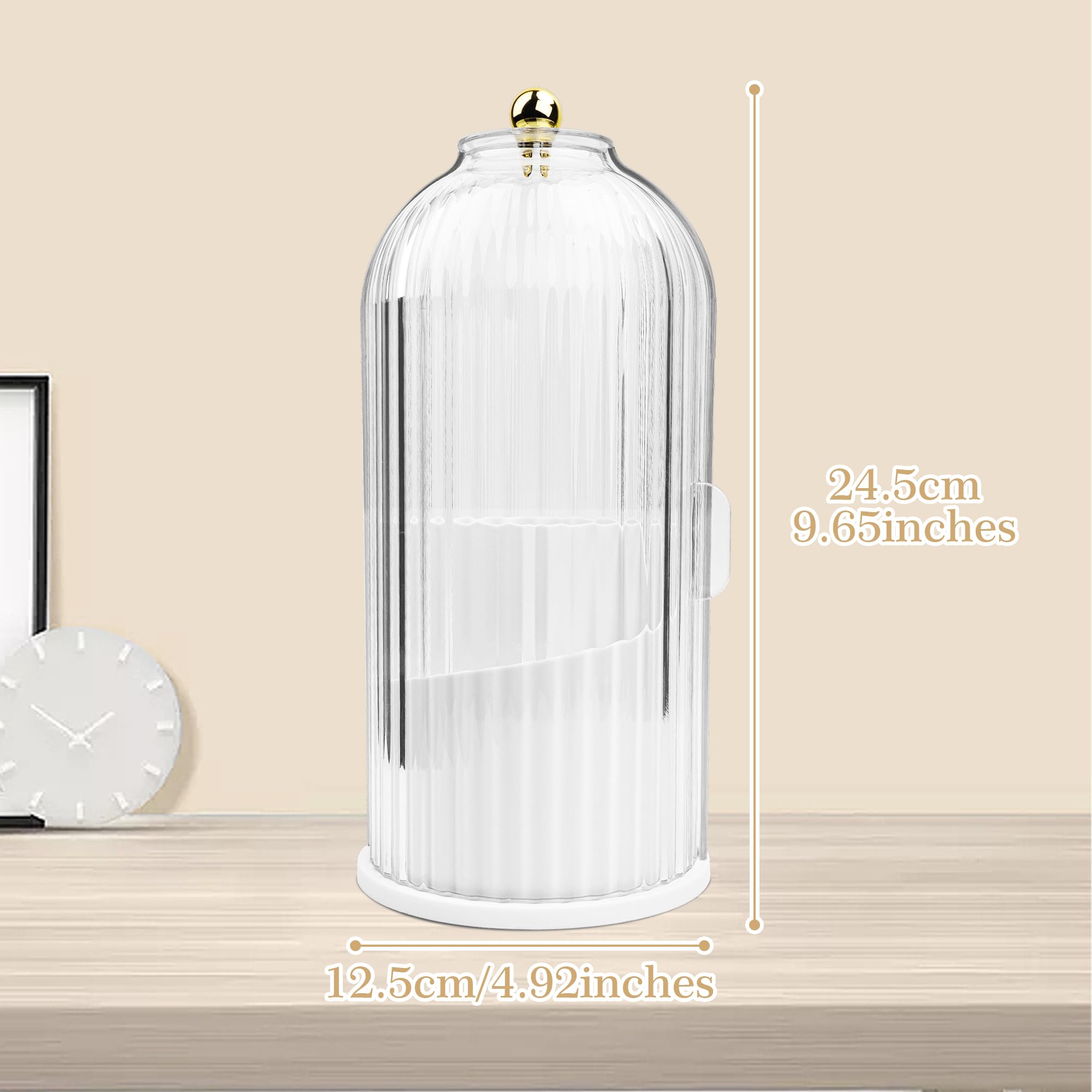 Ezebesta Makeup Brush Holder Organizer with Clear Lid 360 Rotating Sliding Opening Dustproof Brushes Container for Vanity