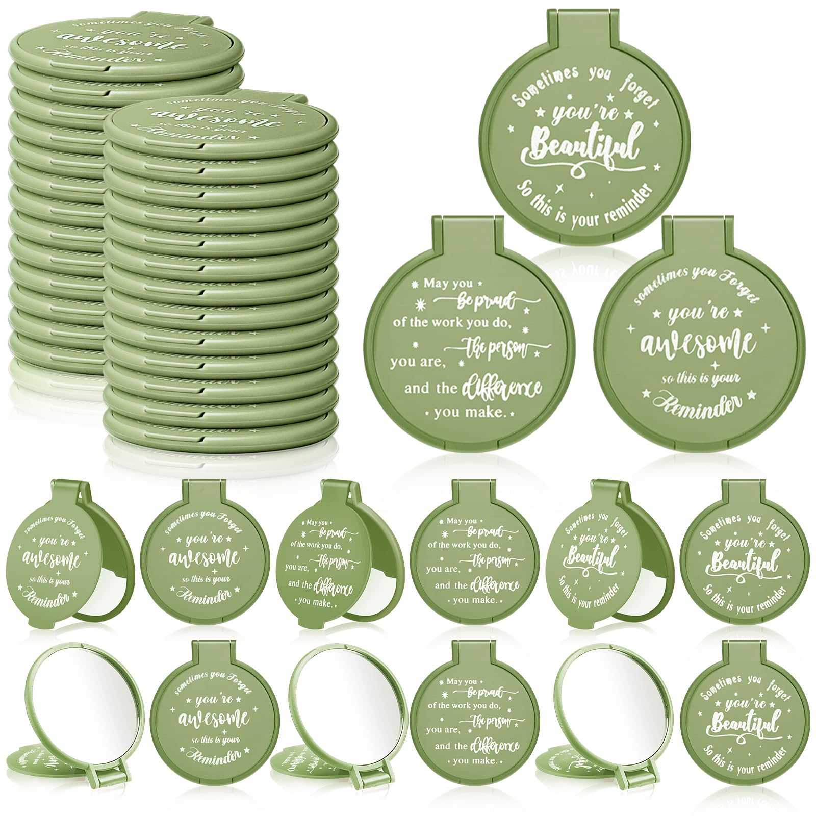 Wenqik 64 Pcs Inspirational Gifts Bulk for Women, Small Pocket Compact Mirrors Bulk with Positive Saying, Motivational Appreciat