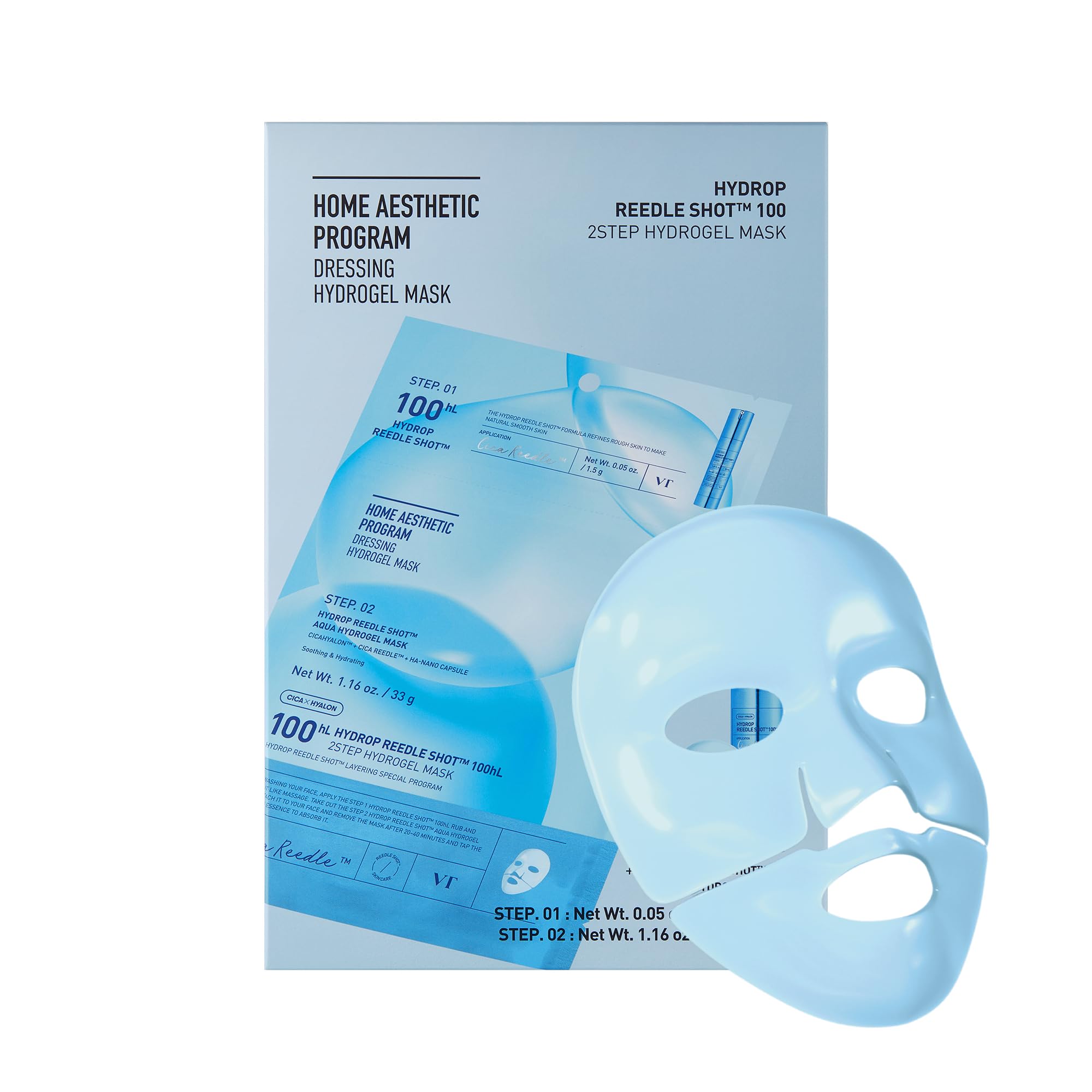 Vt Cosmetics Hydrop Reedle Shot 100Hl 2-Step Hydrogel Mask(34.5Gx4Ea), Intensive Hydrating, Exosome Hyaluronic Acid Face Mask, D