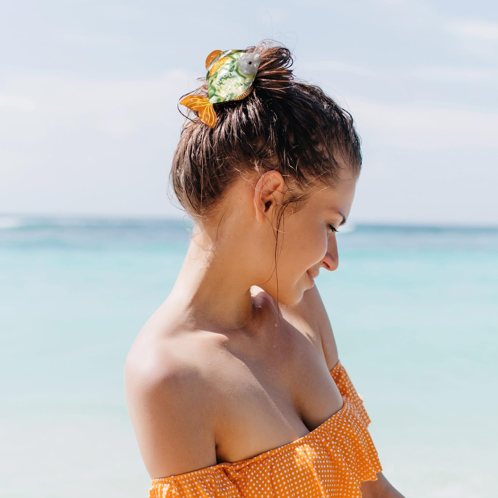 Fish Claw Hair Clip For Women 3.3'' Acrylic Ocean Sea Animal Strong Hold Jaw Banana Barrettes Clamp Hairpin Non Slip For Girls T