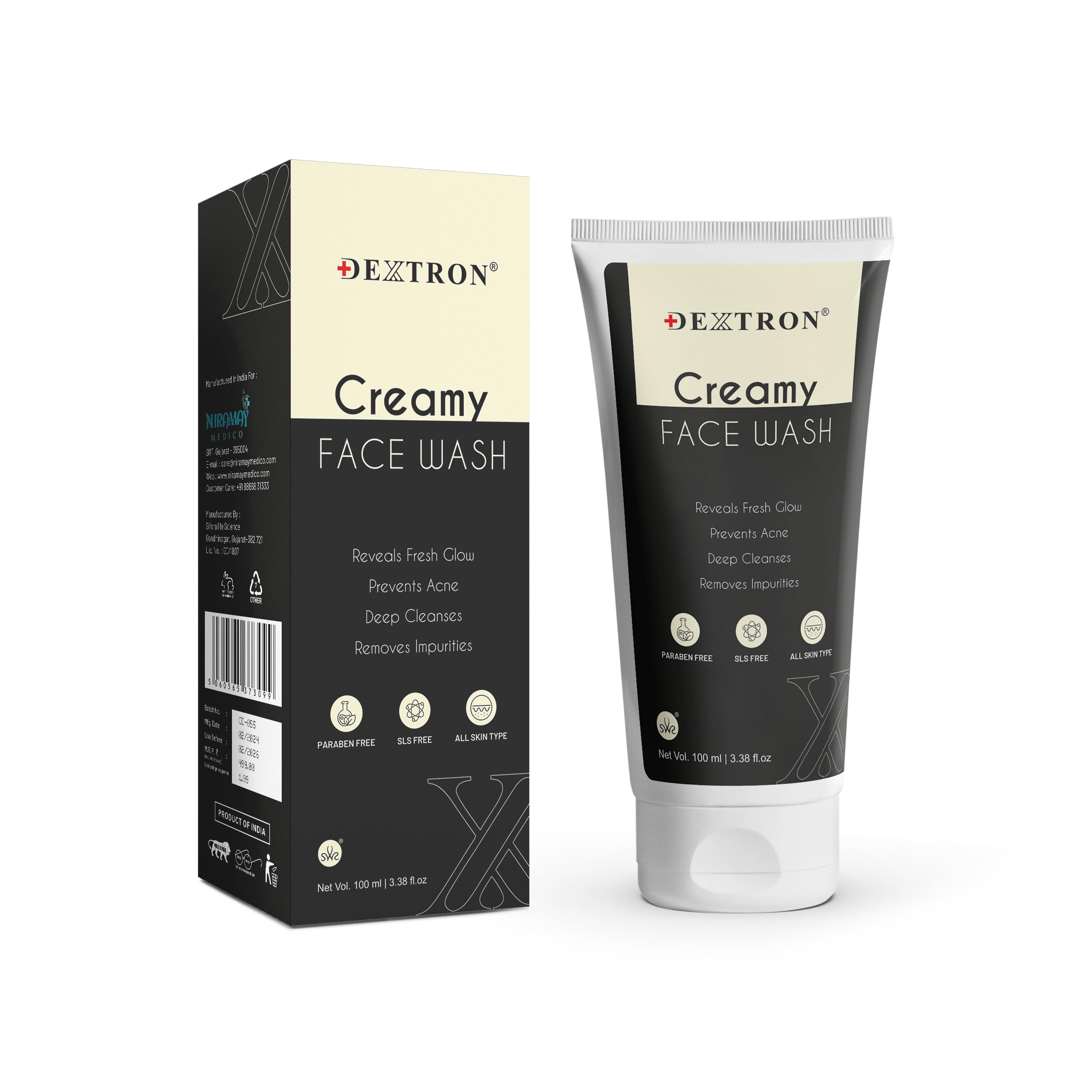 Dextron Creamy Cleansing Face Wash | Smooth & Fresh Skin Feel | Gentle Daily Cleanser | 100Ml