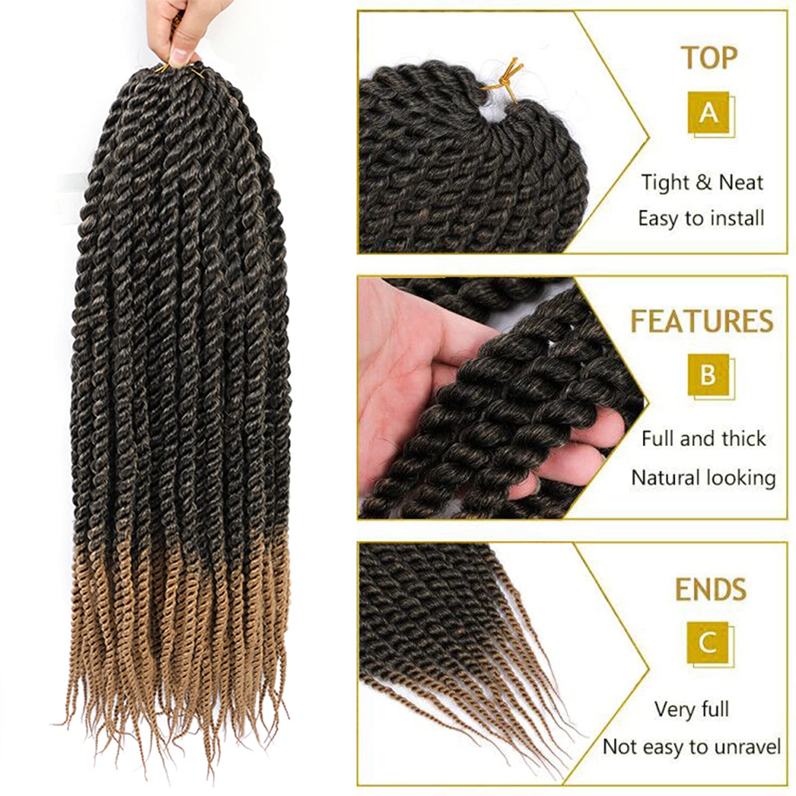 Admutty Havana Twist Crochet Hair 6 Packs 22 Inch Crochet Braids Senegalese Twist Crochet Braiding Hair (T1B/27)