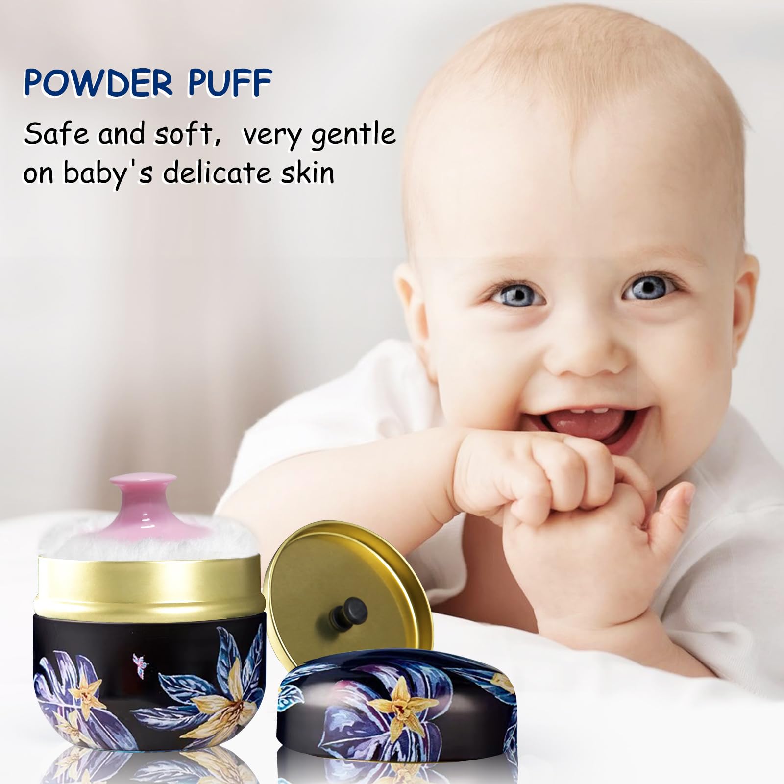 Qopoto Body Powder Puff And Container For Dusting Powder, Women Powder Puff And Powder Case For Bath And Travel (Procumbens Flow