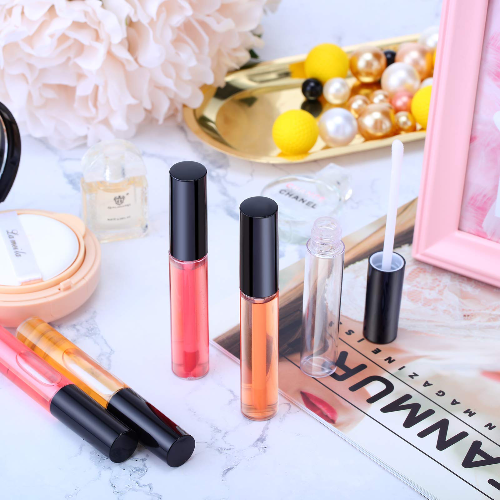 Nuanchu 100 Pcs 10 ml Empty Lip Gloss Tubes Clear Mini Refillable Lip Balm Gloss Containers Bottles Plastic Lip Gloss Containers