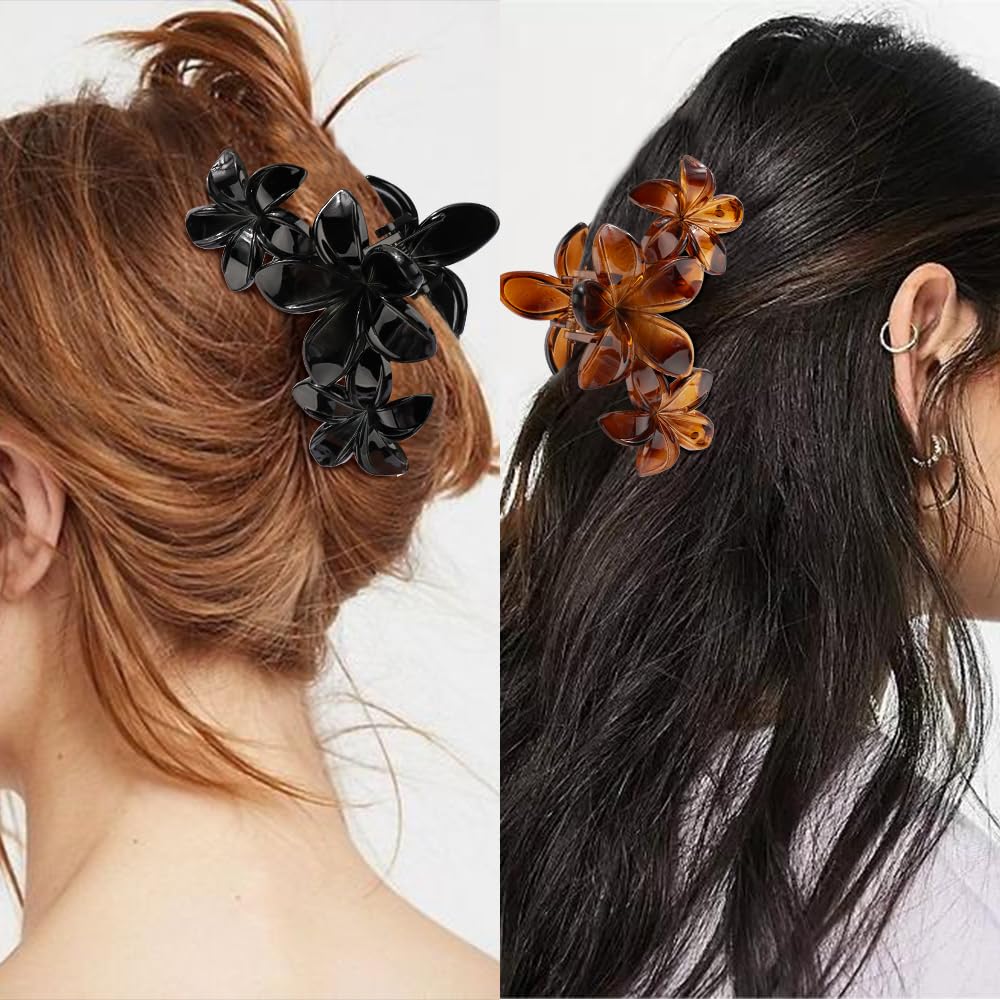 Ahoney 6PCS Hibiscus Flower Hair Clips for Women Strong Hold Nonslip Large Big Flower Claw Clip for Thick Hair, Hawaiian Hair Cl